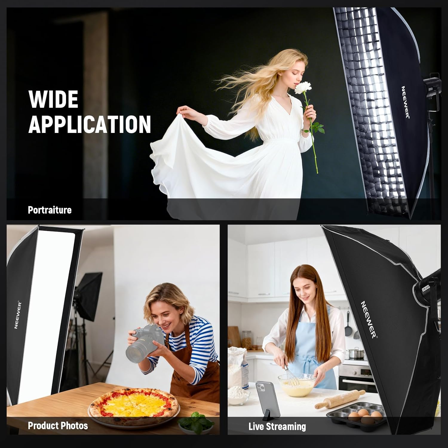 Thumbnail 6 de NEEWER Rectangular Softbox Kit 12" x 47" (30 x 120 cm) with Bowens Mount Diffusers and Grid