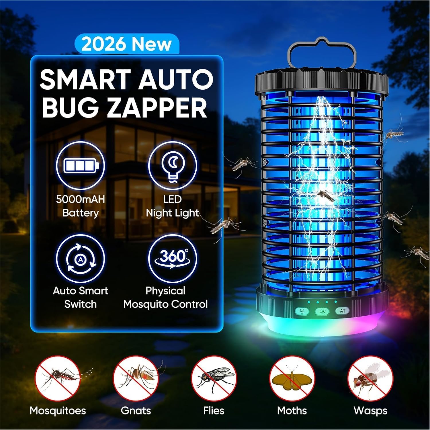 Detalle 2 de GARUTED BK 06 Rechargeable Bug Zapper with 5000mAh Battery and LED Night Light