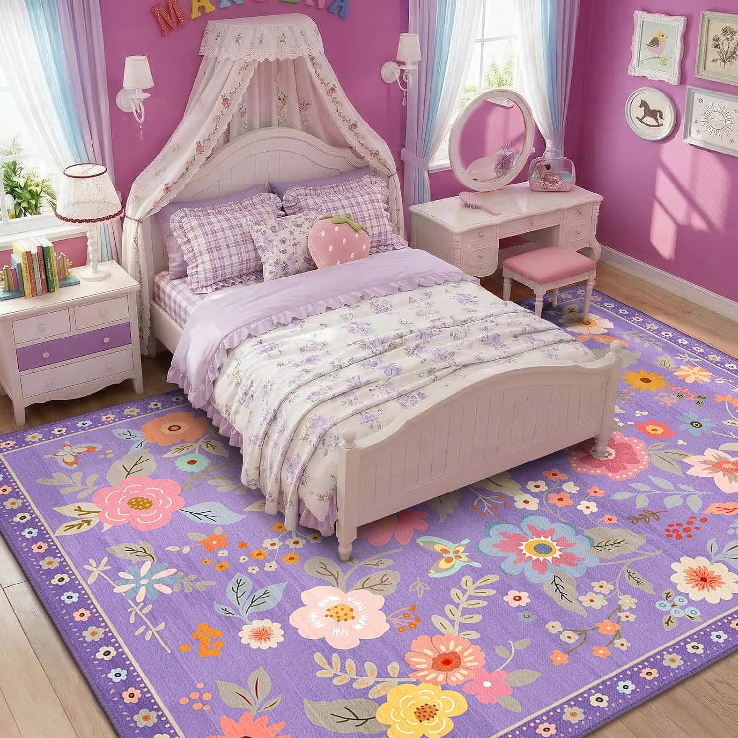 Detalle 2 de RELEANY d-greenfield 9x12 Floral Area Rug, Washable Polyester, Purple