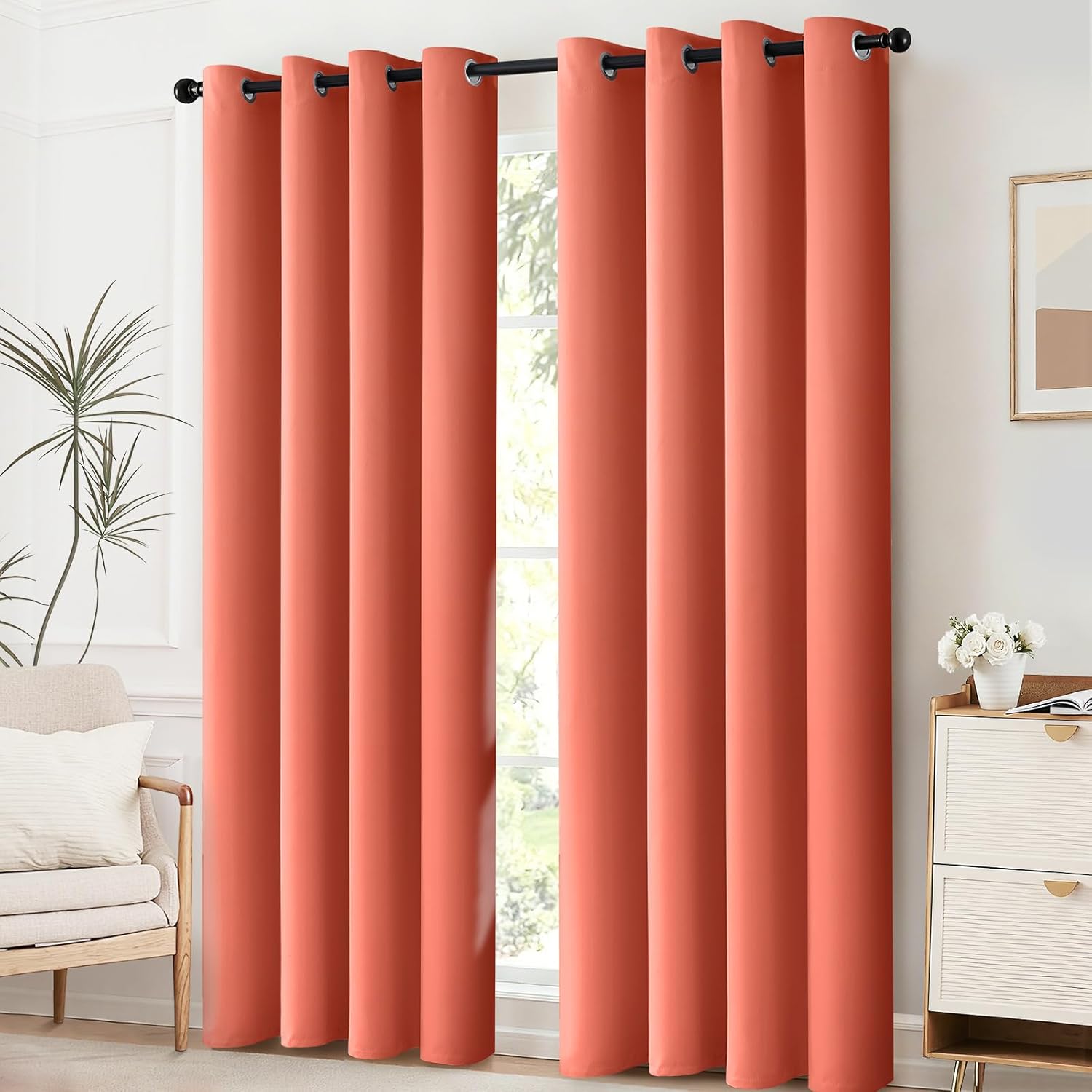 Thumbnail 1 de Yakamok 96in Blackout Curtains - 2 Panels, 52x96, Coral Orange, Grommet, Room Darkening & Thermal