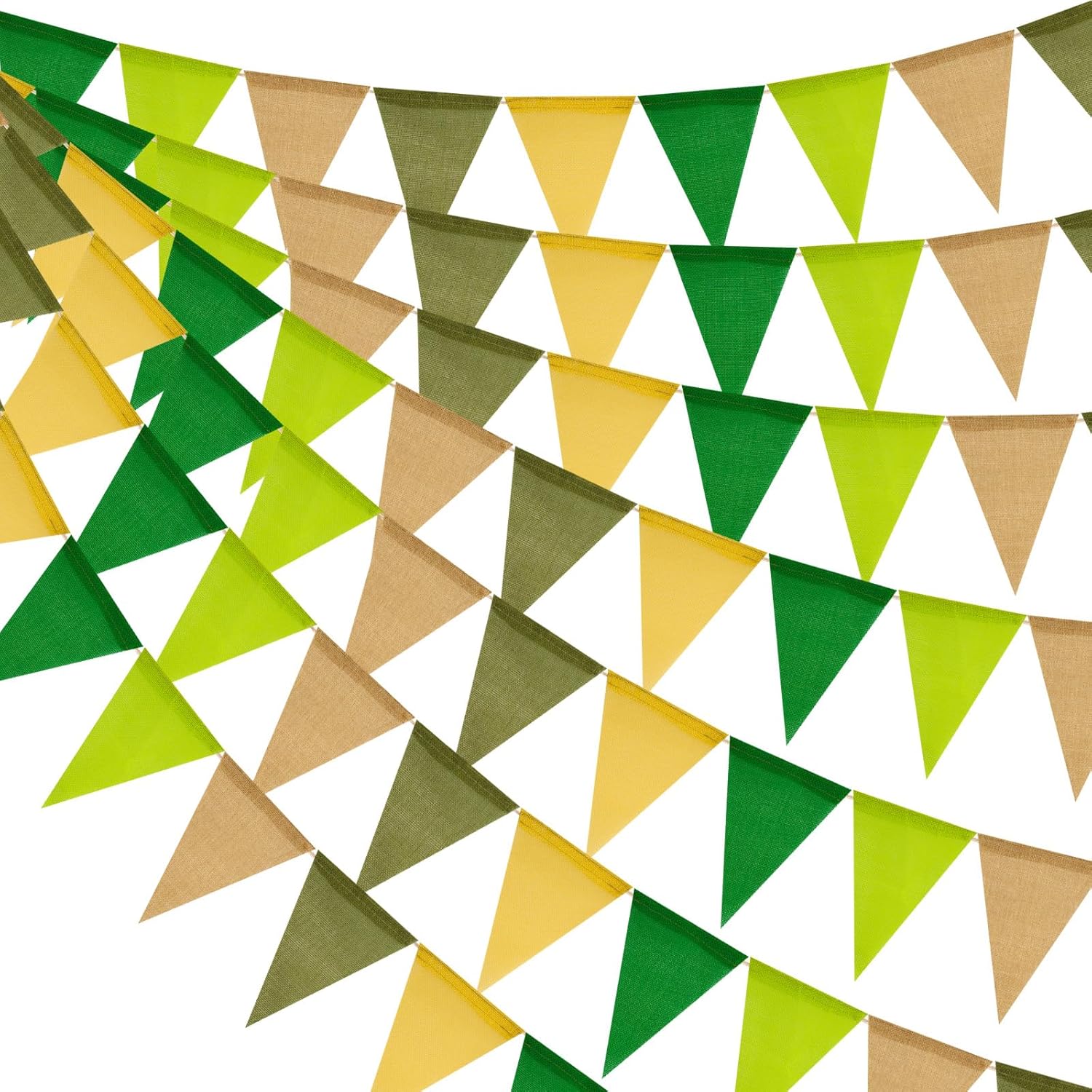 jijAcraft Sage Green Burlap Bunting (60PCS) – Pre-strung Hessian Triangular Flags, 20m Outdoor Waterproof Banner