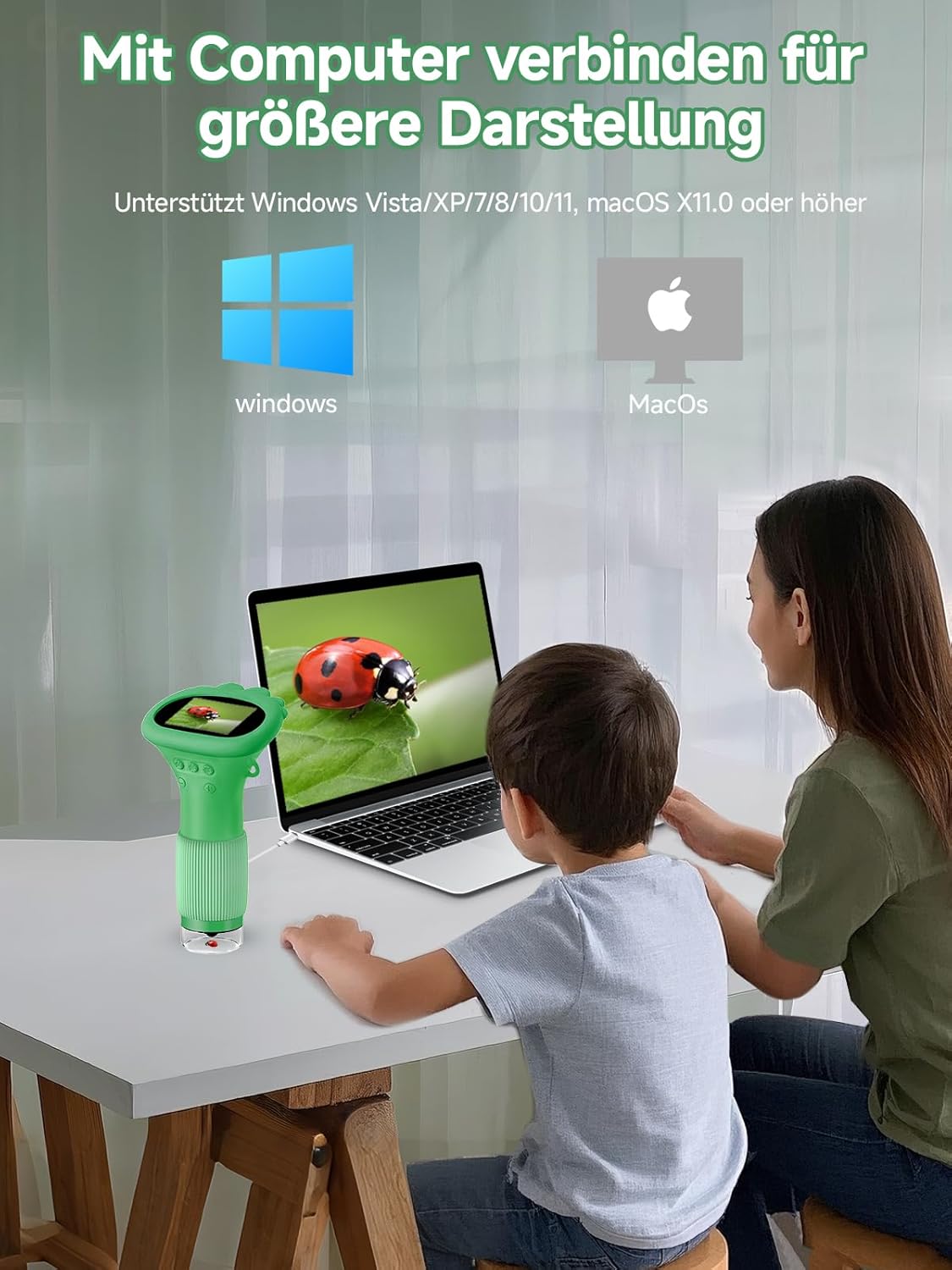 Thumbnail 5 de Acoath Mikroskop für Kinder – digitales Taschenmikroskop mit 2,0-Zoll-IPS-Display, 200x und 8 LED-Lichtern (grün)