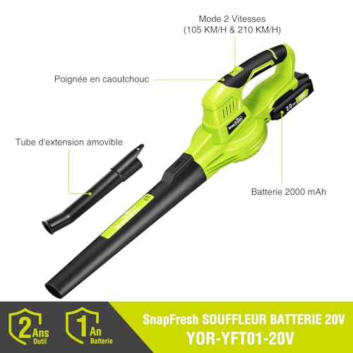 Thumbnail 6 de SnapFresh Souffleur Batterie 20V Léger 1,2 kg – Souffleur de feuilles sans fil, turbo 210 km/h