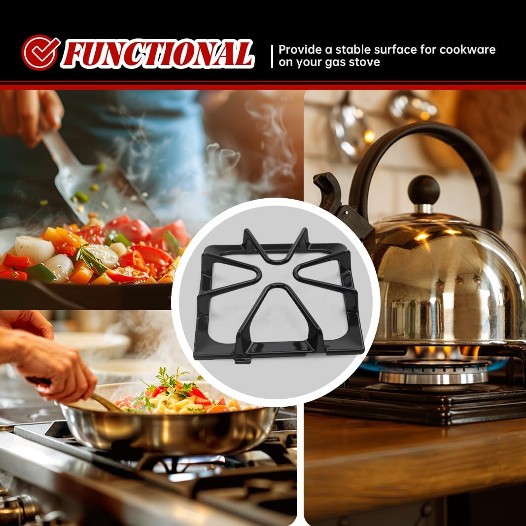 Detalle 2 de Bewesazy W10447925-4 Cast Iron Gas Stove Grates, Porcelain Enamel, 4-Pack