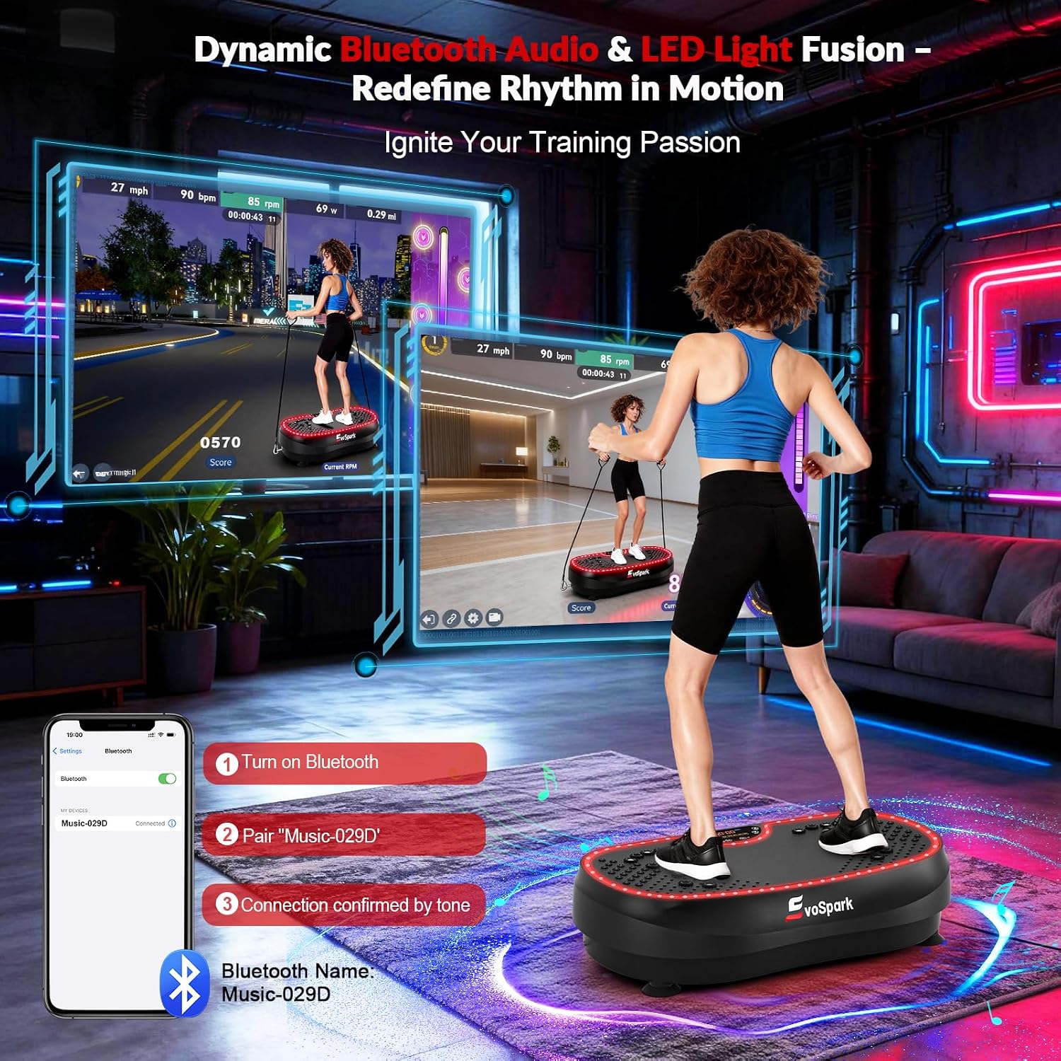 Detalle 2 de EvoSpark Vibration Plate 2026, dual-motor vibration machine 🏋