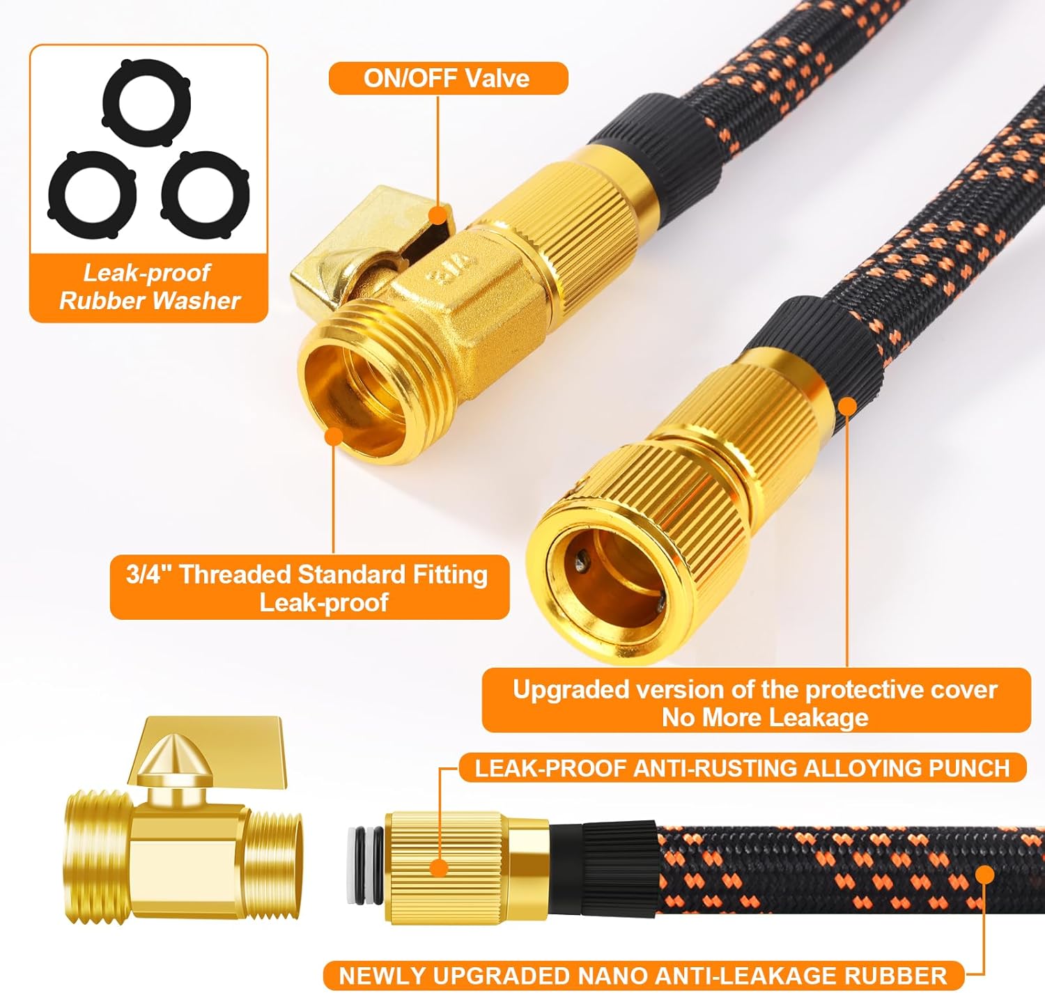 Detalle de Expandable Garden Hose 100FT with 10-Function Spray Gun and Brass Fittings