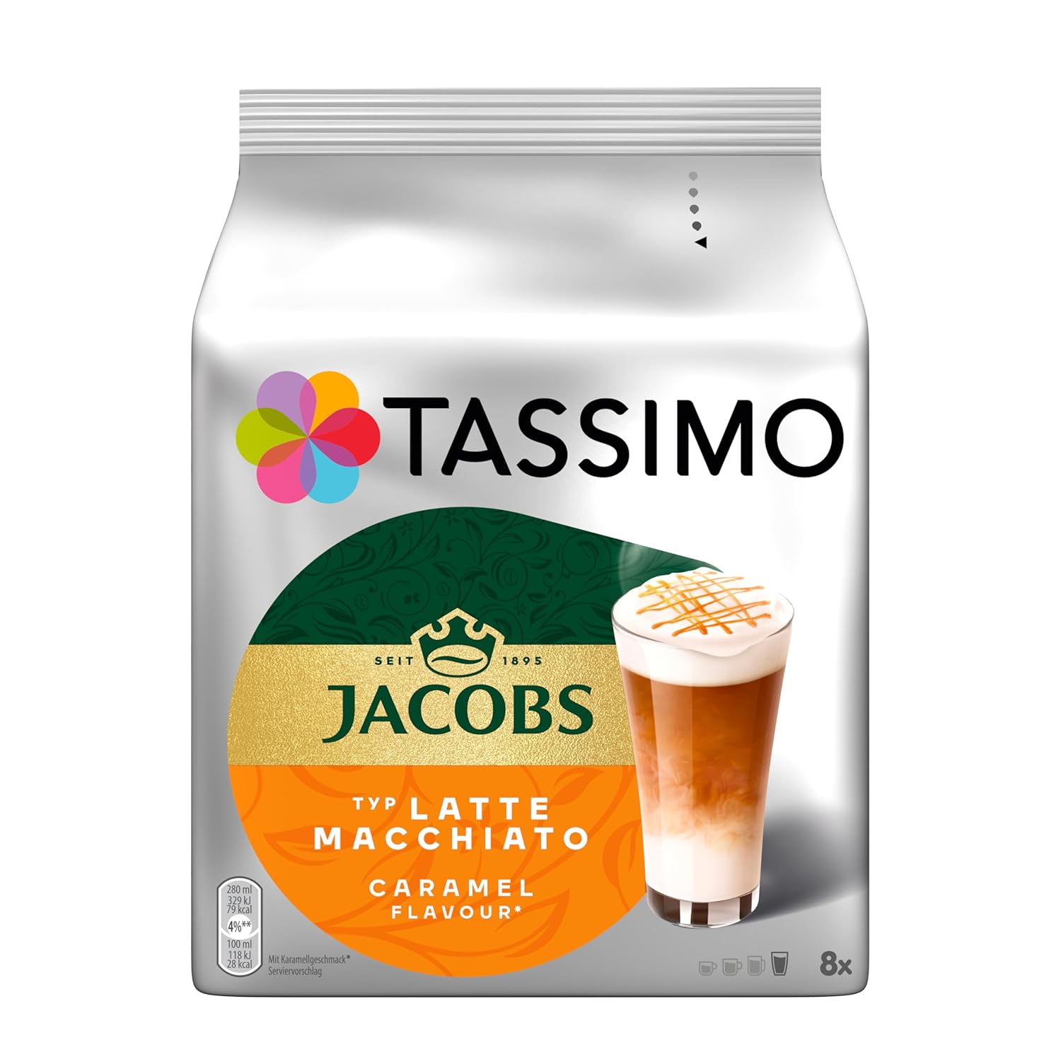Detalle de Jacobs Latte Macchiato Caramel Tassimo Kapseln – 40 Kaffeekapseln in 5 Packungen