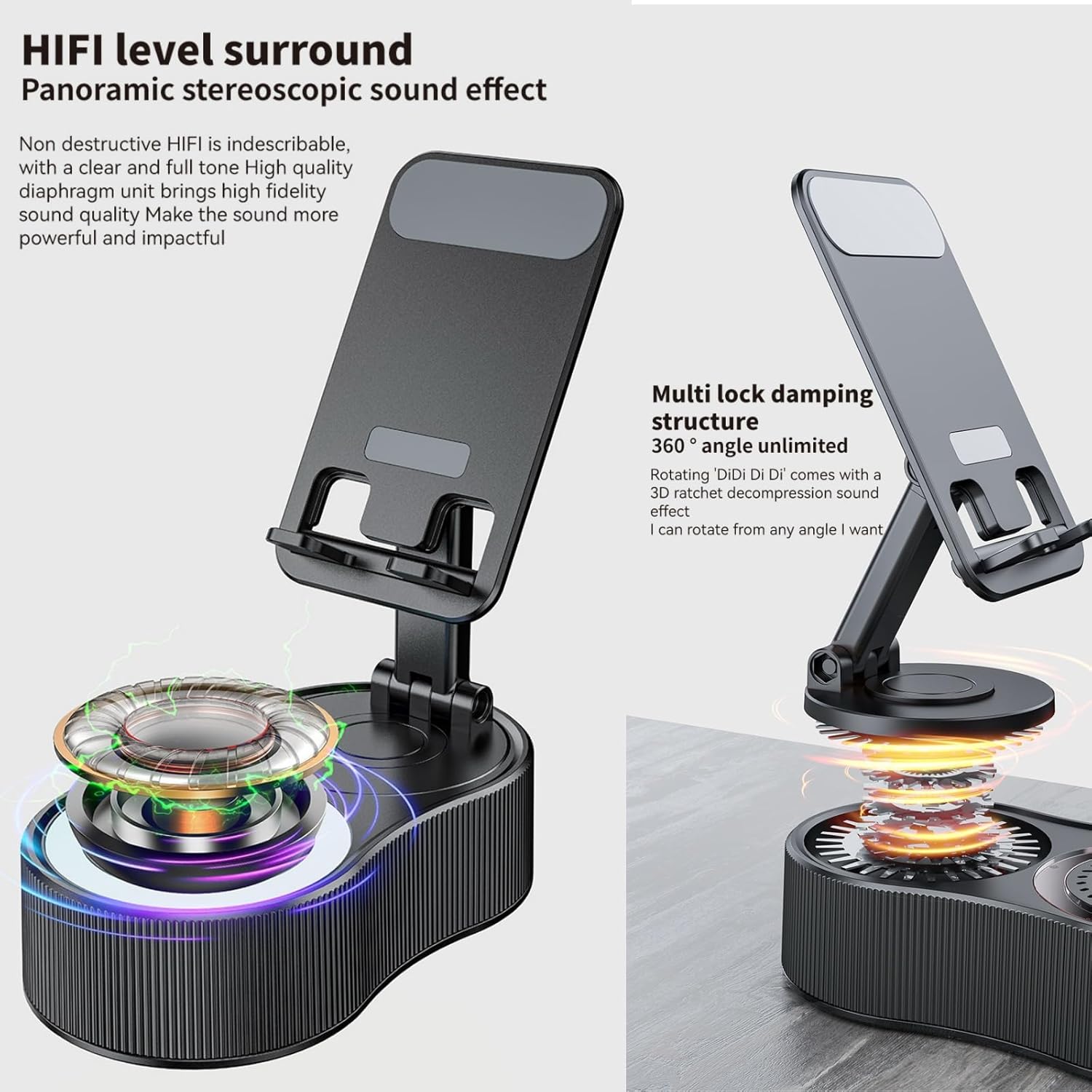 Thumbnail 2 de Luonaa 4-in-1 Cell Phone Stand with Bluetooth Speaker, charging and 360° rotation (Black)