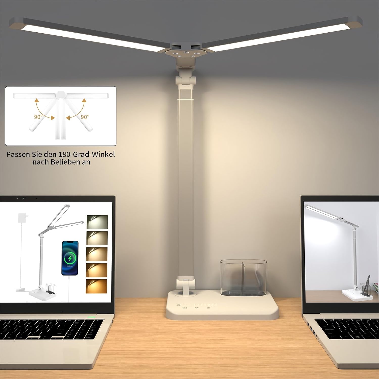 Thumbnail 2 de iVict Led-Schreibtischlampe Doppelkopf höhenverstellbar