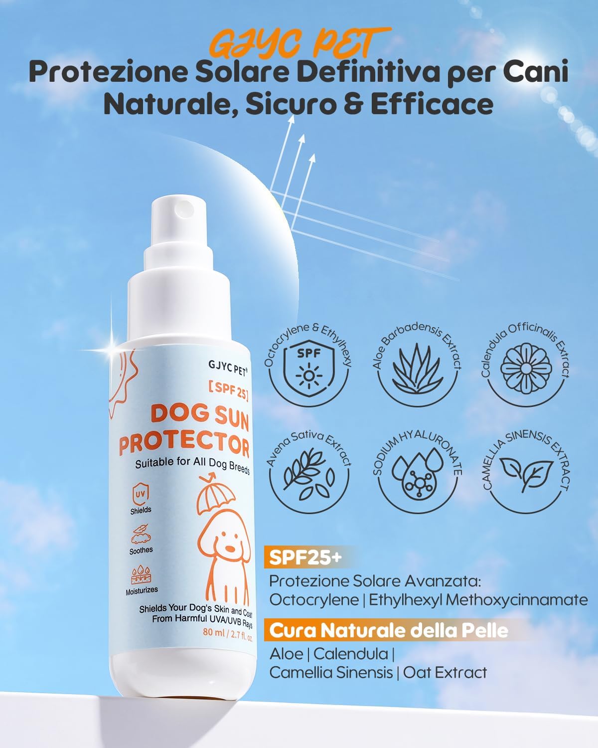 Detalle 2 de Protezione solare per cani – Spray solare 3-in-1 (Protegge, lenisce & idrata) | Trasparente, asciugatura rapida e resistente all’acqua