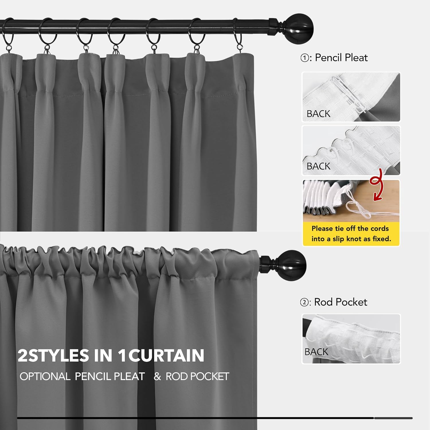 Thumbnail 4 de Deconovo Thermal Blackout Pencil Pleat Curtains (2 Panels) – Thermal insulated light grey, 55 x 82 inch