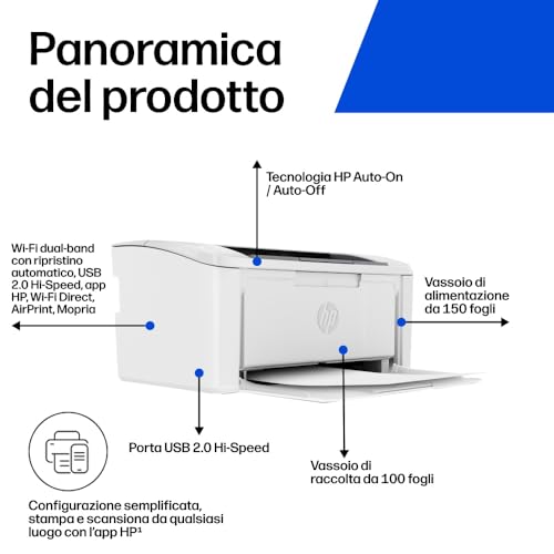 Detalle de HP LaserJet M110w 7MD66F: stampante laser monocromatica 20 ppm con connettività Wi‑Fi e HP Smart