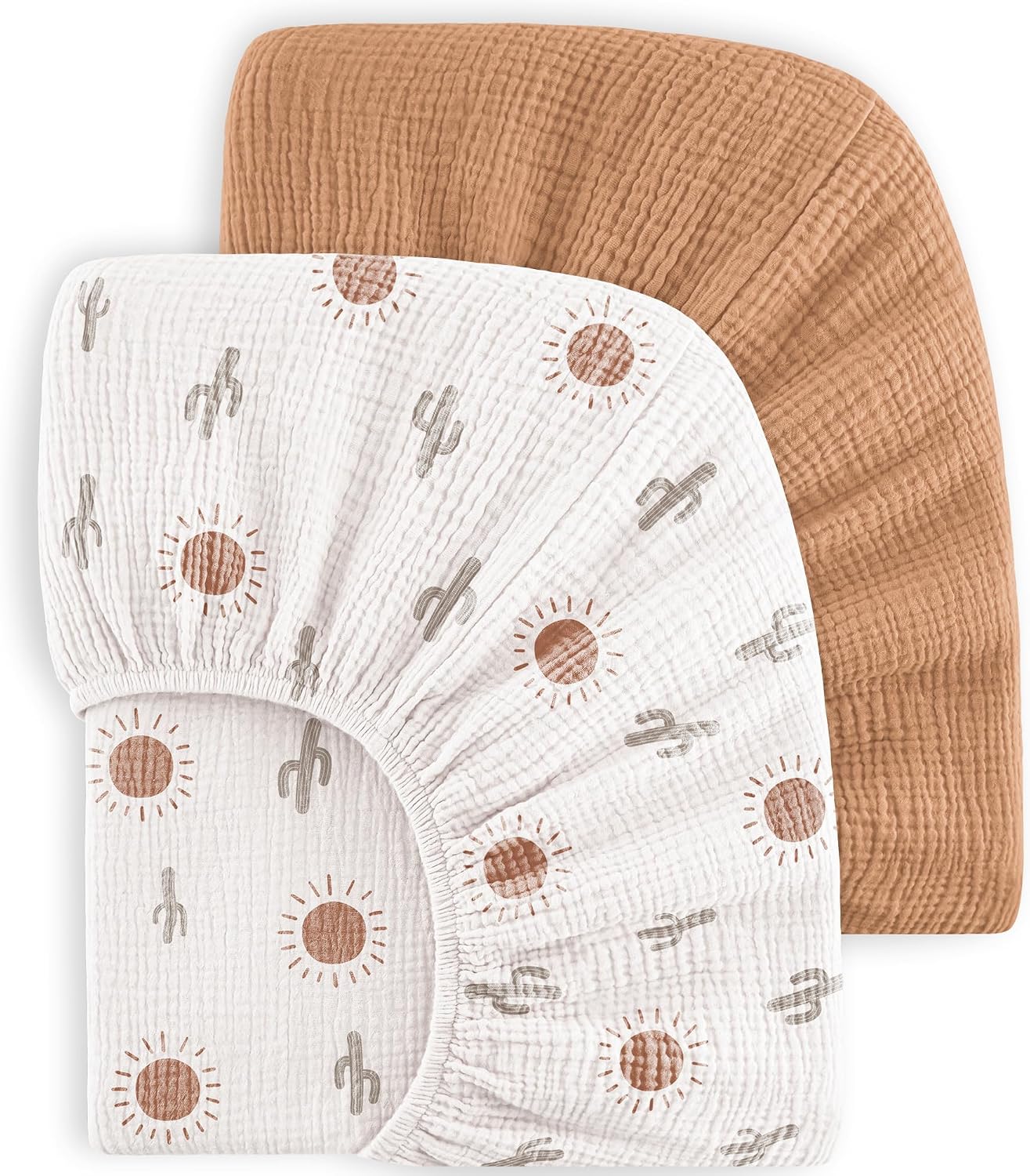 Detalle de Bearmoss 2er-Set Kinder Spannbettlaken aus Musselin (100% Baumwolle), Braun, für 70x140 cm