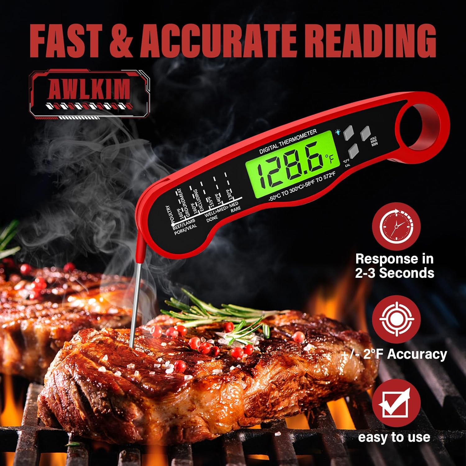 Detalle 2 de AWLKIM Digital Meat Thermometer, Instant Read