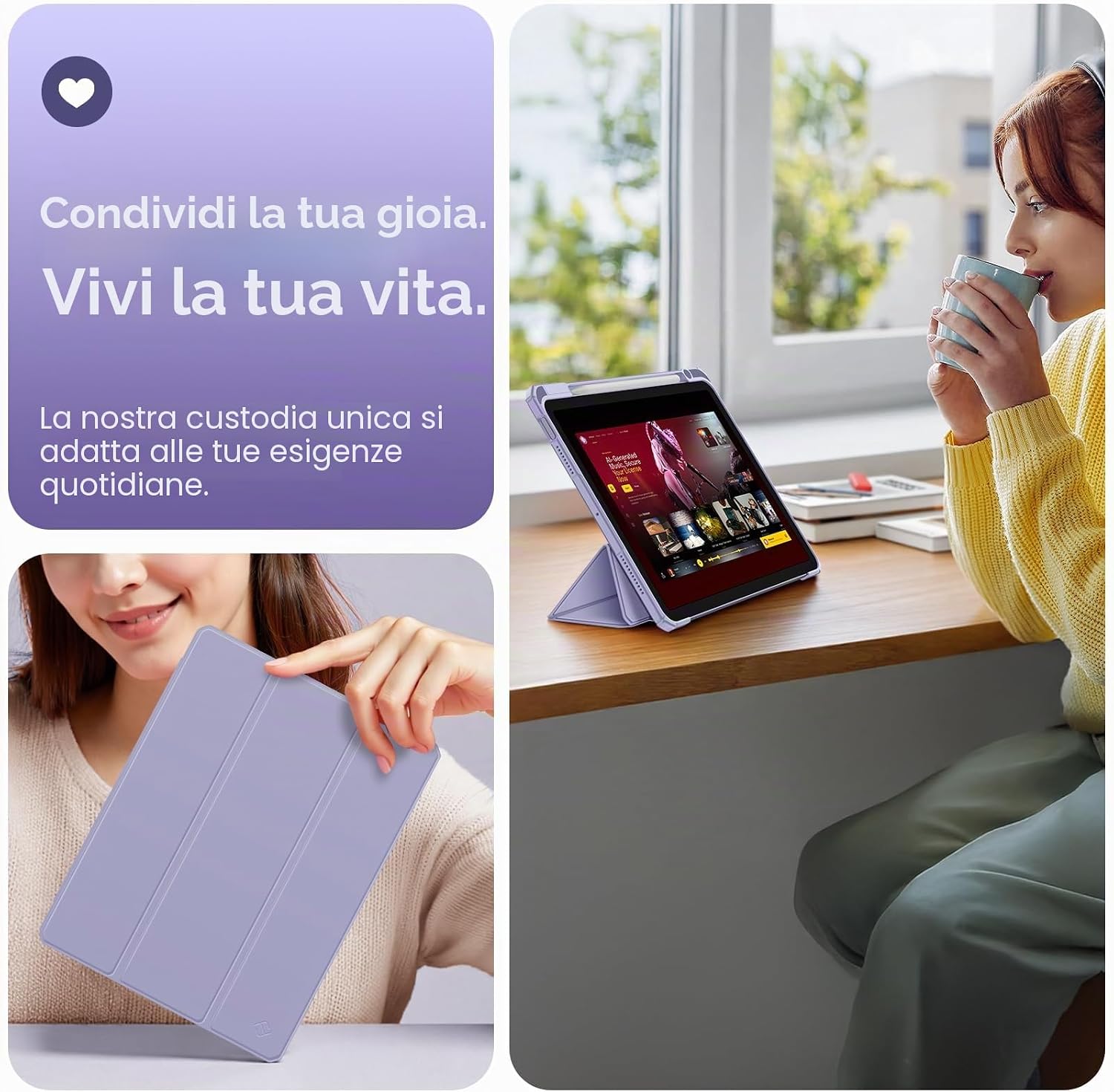 Detalle de FINTIE Cover per iPad Air 11" M4/M3/M2 e 10,9" (2022/2020) con Portapenne – Trasparente con Bordo Lilas
