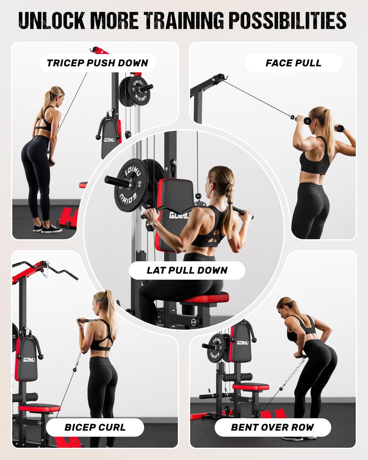 Detalle de GOIMU LS01 Lat Pulldown and Row Machine with Ab Crunch and Adjustable Seat
