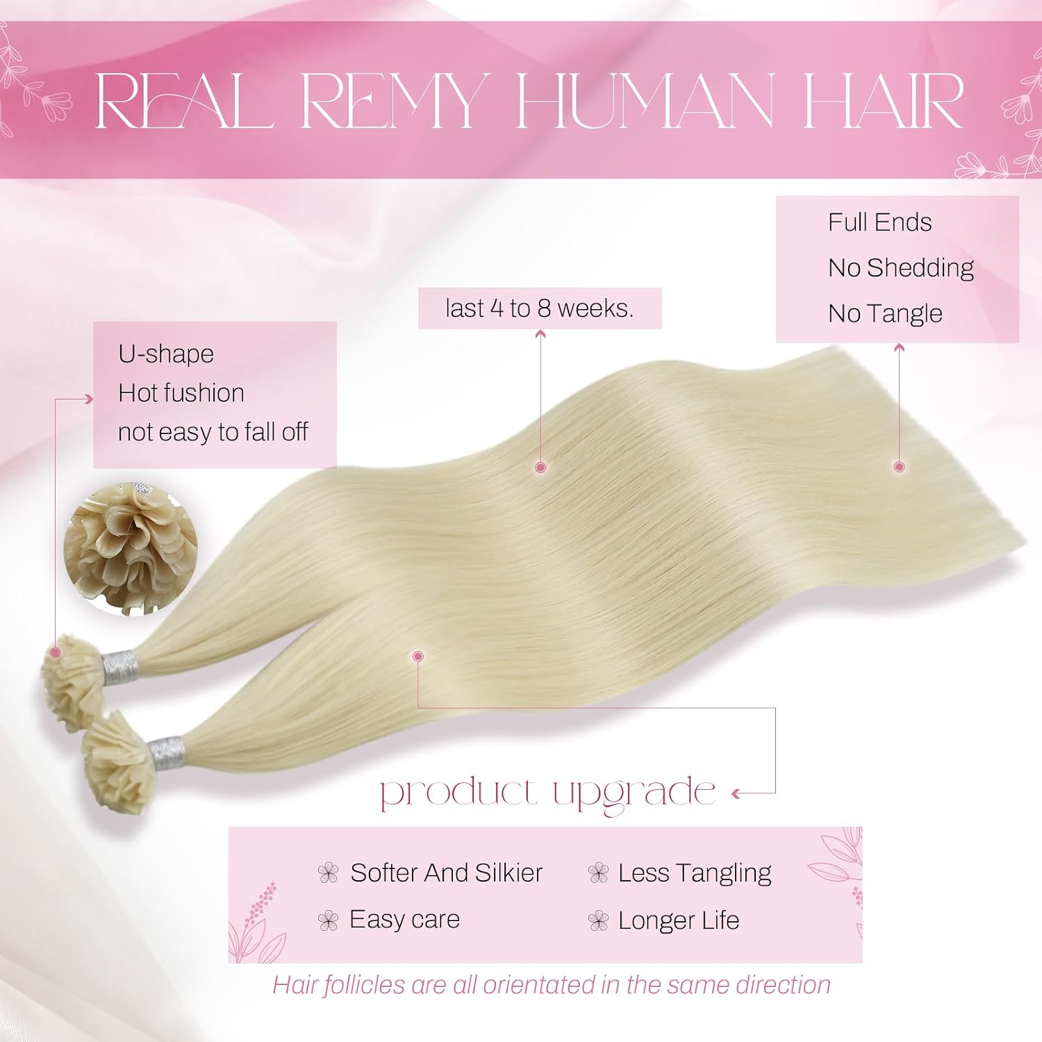 Detalle 2 de Moresoo Extension Cheratina Capelli Veri 40 cm #60 50 g – 50 Ciocche Remy, Capelli Lisci e Lucenti per Acconciature Gala