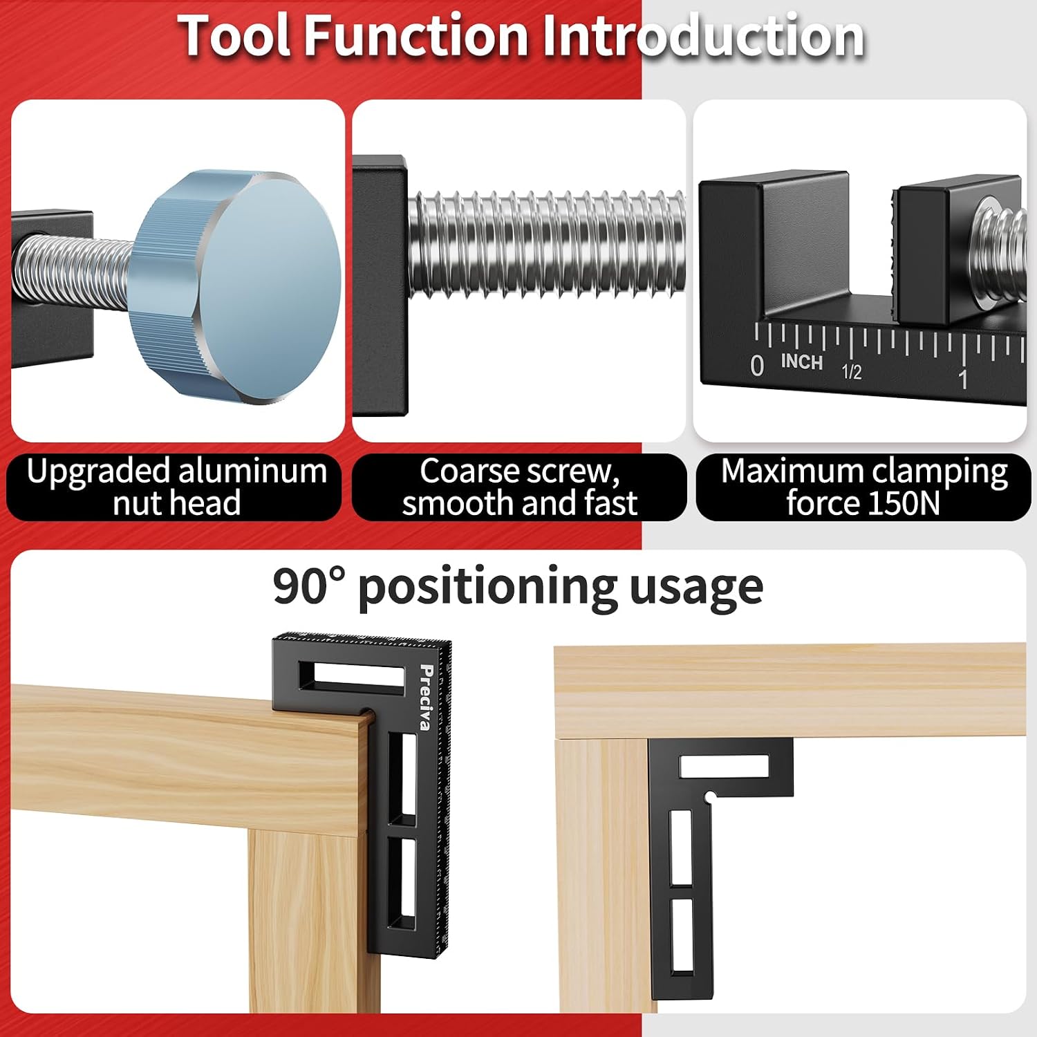 Detalle de Preciva Bloc de positionnement à 90 degrés avec pince d’angle 10 cm (2 ensembles) pour travail du bois
