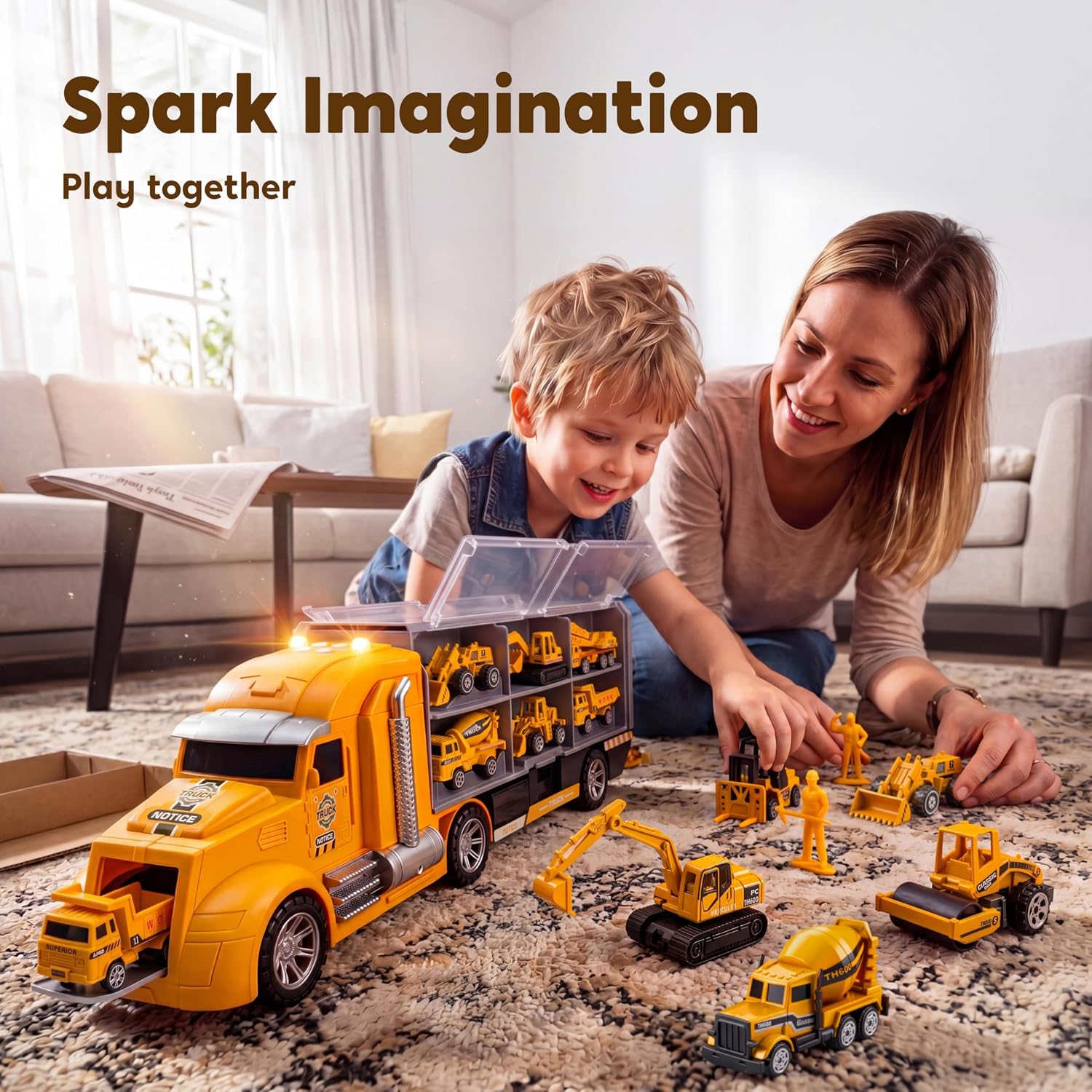Thumbnail 3 de JOYIN 25 in 1 Construction Truck Vehicle Toy Set with Sounds & Lights (mini digger, dumper & carrier truck)