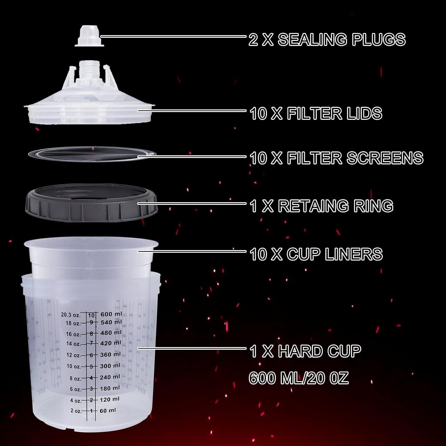 Thumbnail 2 de Einweg Farbmischbecher 600ml Set – 600 ml Mischbecher mit Deckeln, Hartbecher, Haltering, Stopfen und Papiertrichtern
