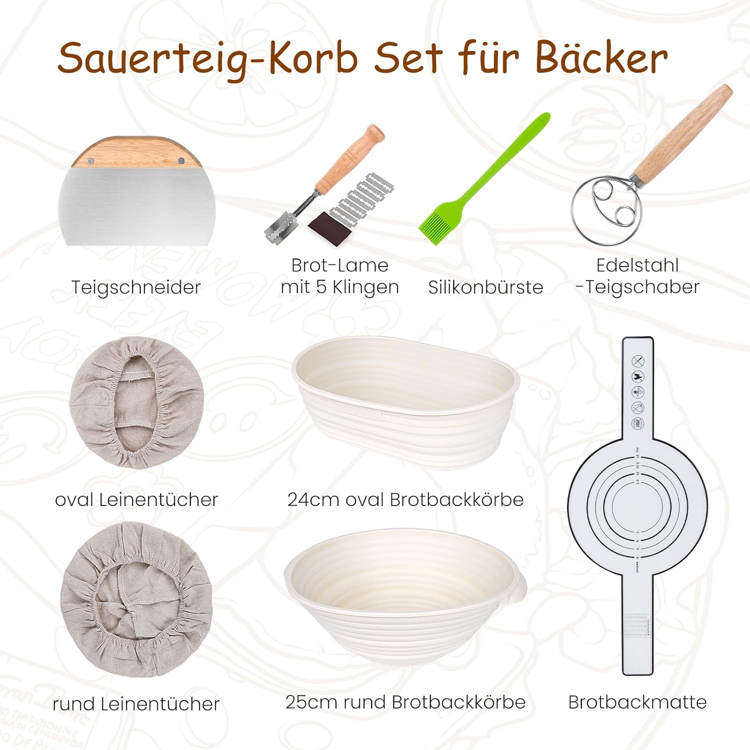 Thumbnail 2 de FIVAVA Brot-Gärkorb Set 9-teilig für 25 cm