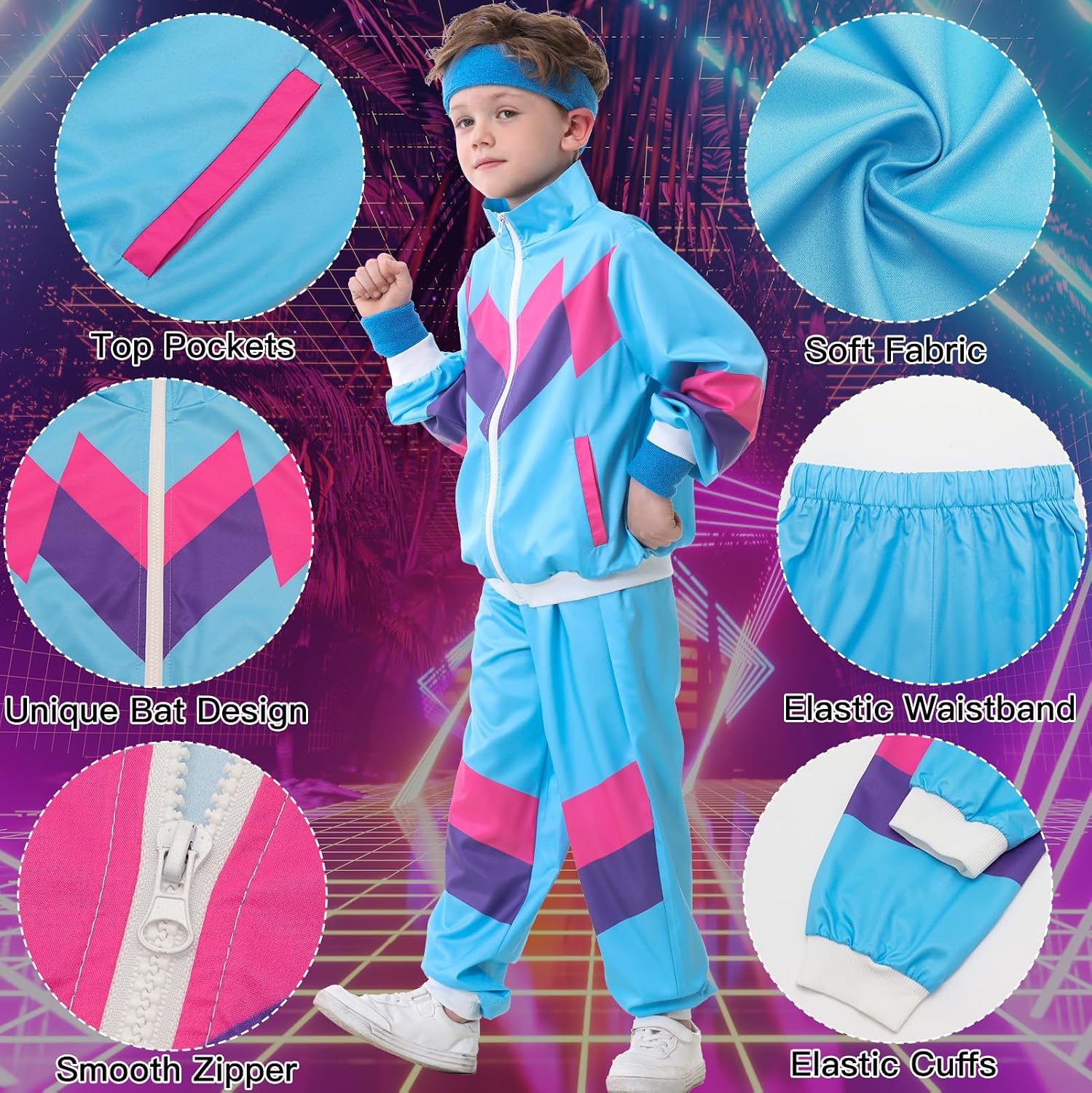 Detalle de Kids 80s/90s Tracksuit Costume, 6-Piece Set