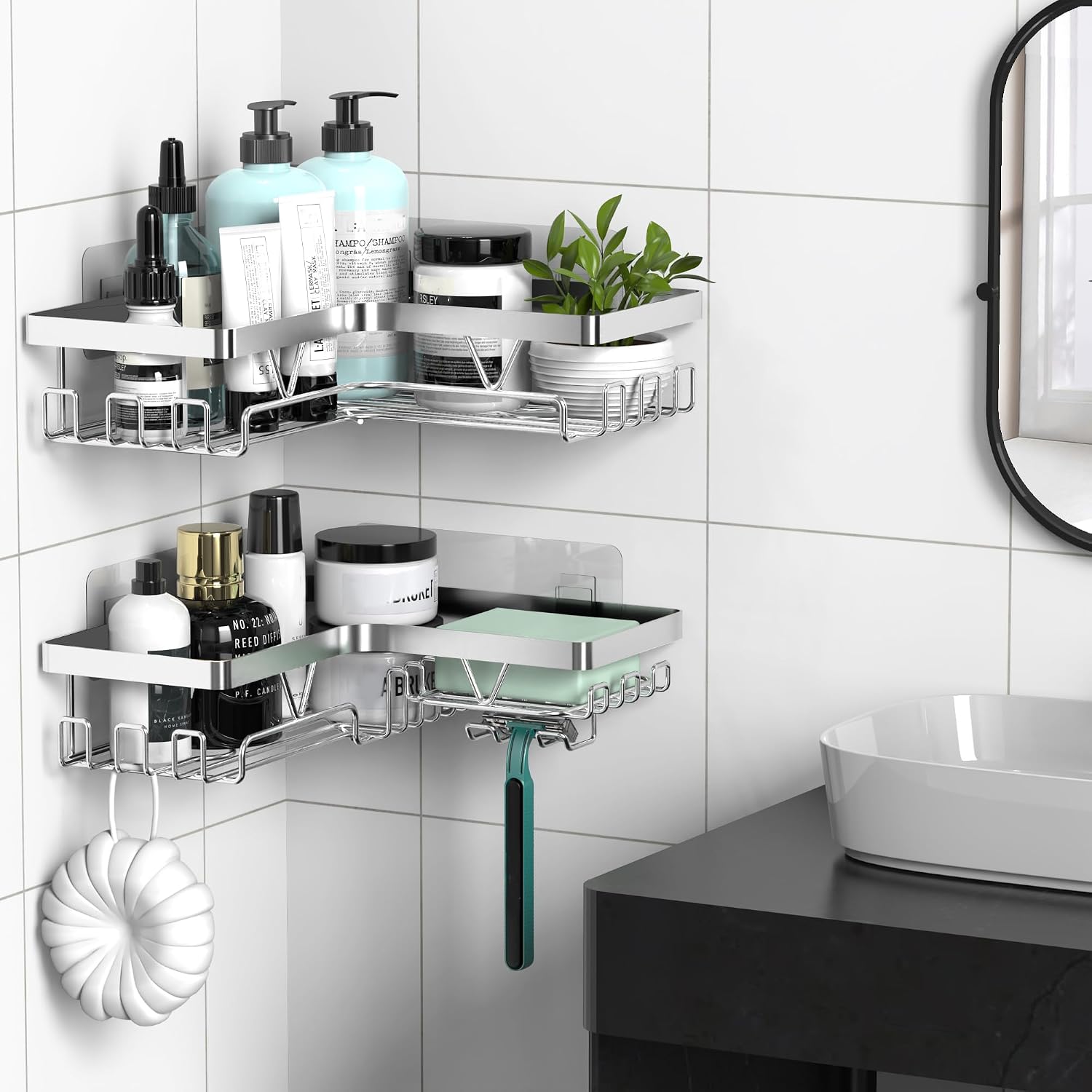 Thumbnail 2 de KEGII Corner Shower Caddy – No-Drill Adhesive Shower Shelf in Stainless Steel (Silver)