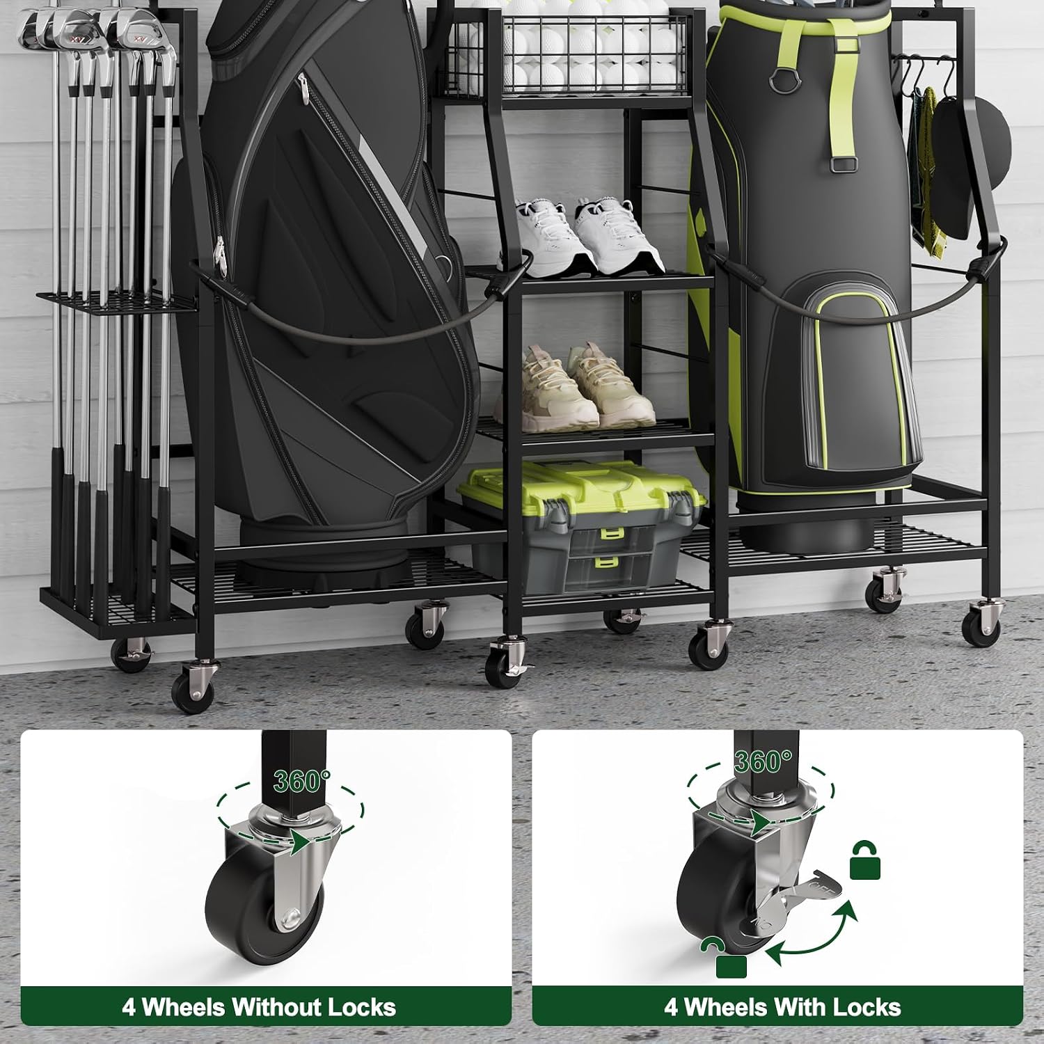 Thumbnail 5 de Neatolgrid GF18-BL Golf Bag Storage Rack with Wheels, Dual-Bag Storage