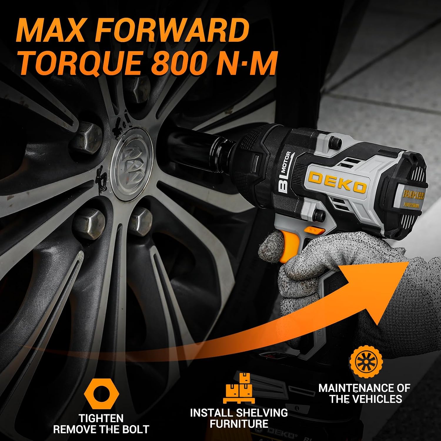 Thumbnail 6 de DEKOPRO Avvitatore a impulsi Brushless 800Nm 20V con 4 Bussole e Batteria 4,0 Ah
