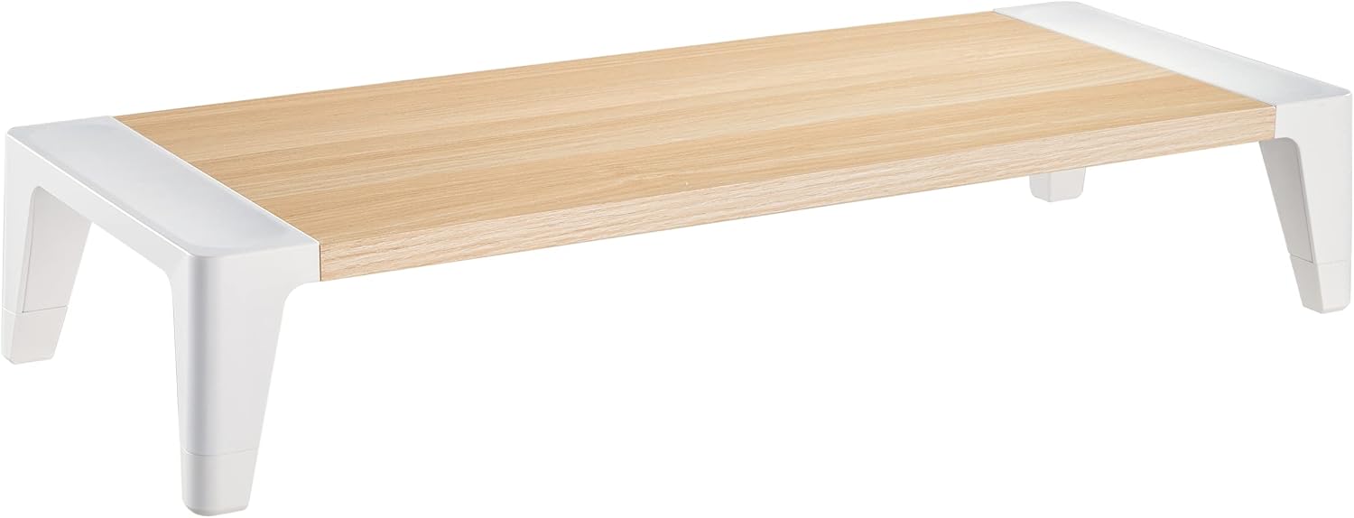 Detalle de RICOO Supporto monitor scrivania FS0142 554x215x100mm Bianco & Legno – Rialzo ergonomico per PC