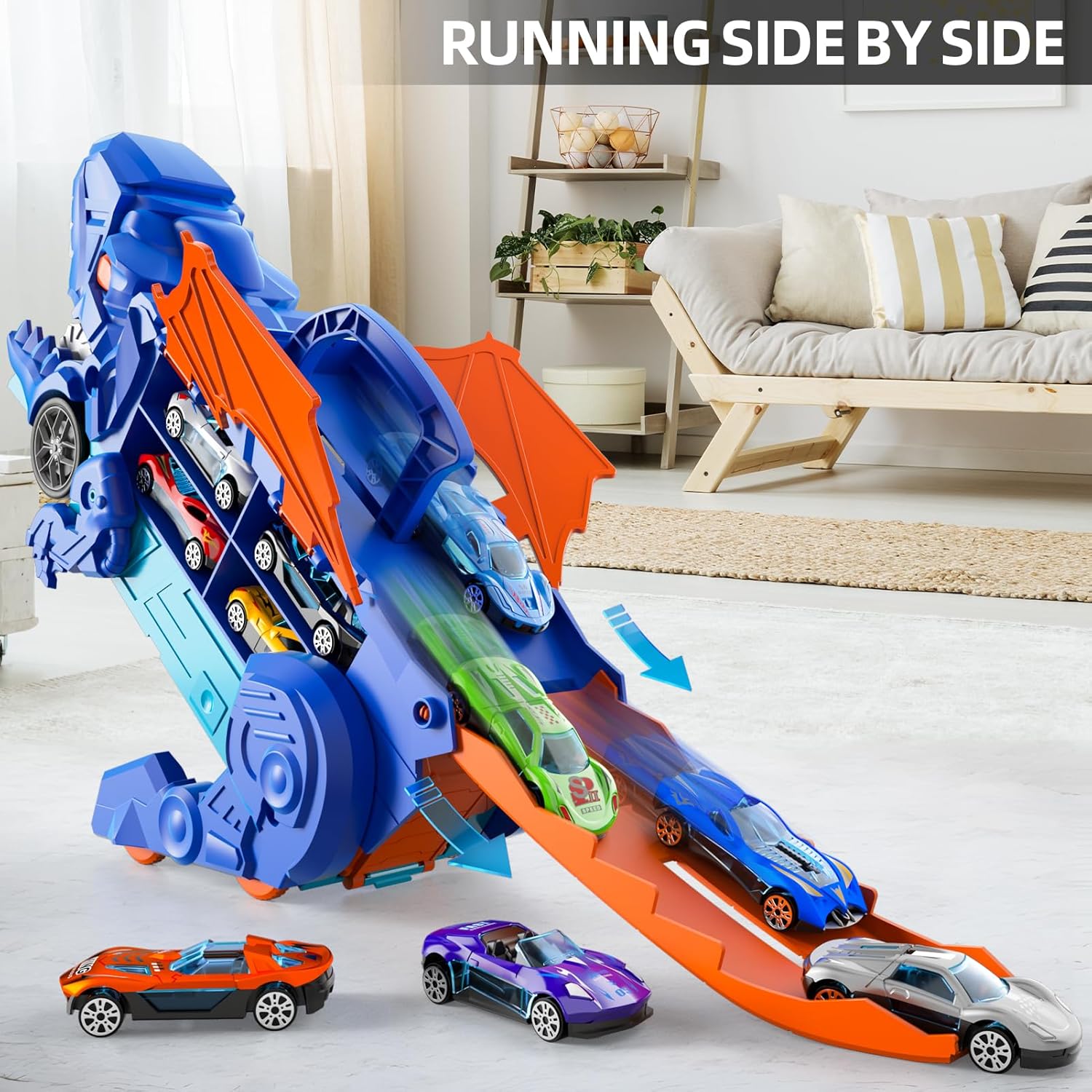 Detalle de Toddler Dinosaur Transport Truck with 10 Die-Cast Cars – 3-in-1 Transforming Track Set