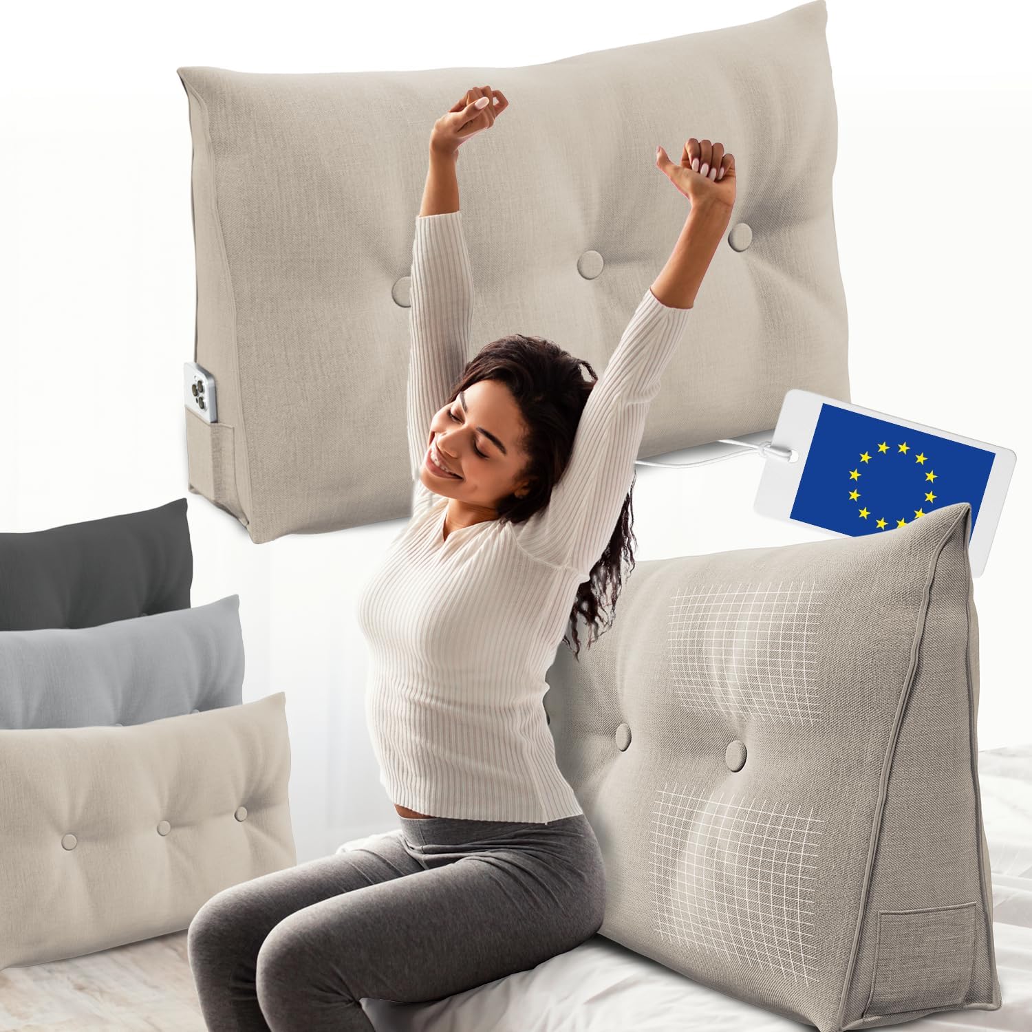Detalle de ELONEO Coussin de Dossier 100 cm de Large – Coin adapté pour lit et canapé