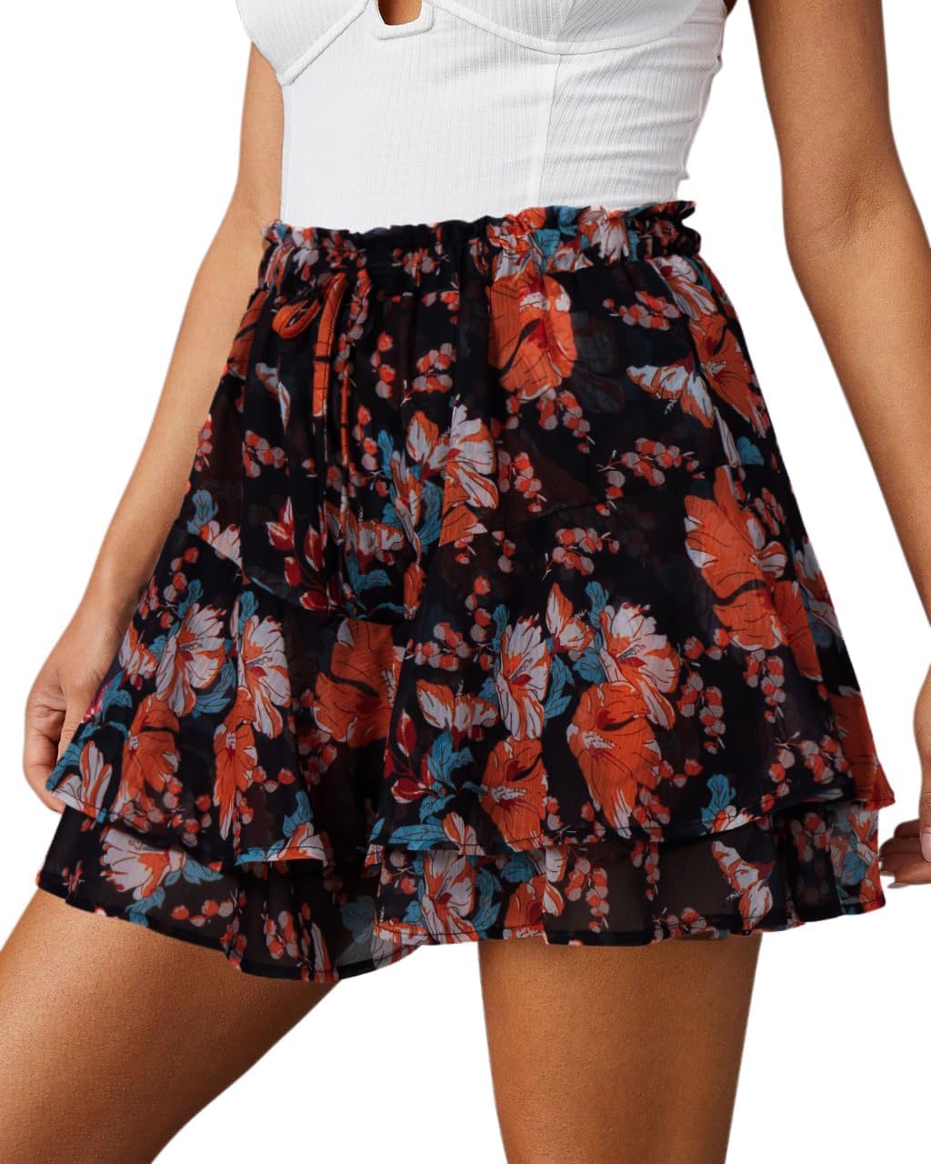 Thumbnail 5 de Aoudery Flowey Shorts for Women Boho Floral Skorts (Butterfly Chiffon Ruffle Mini)