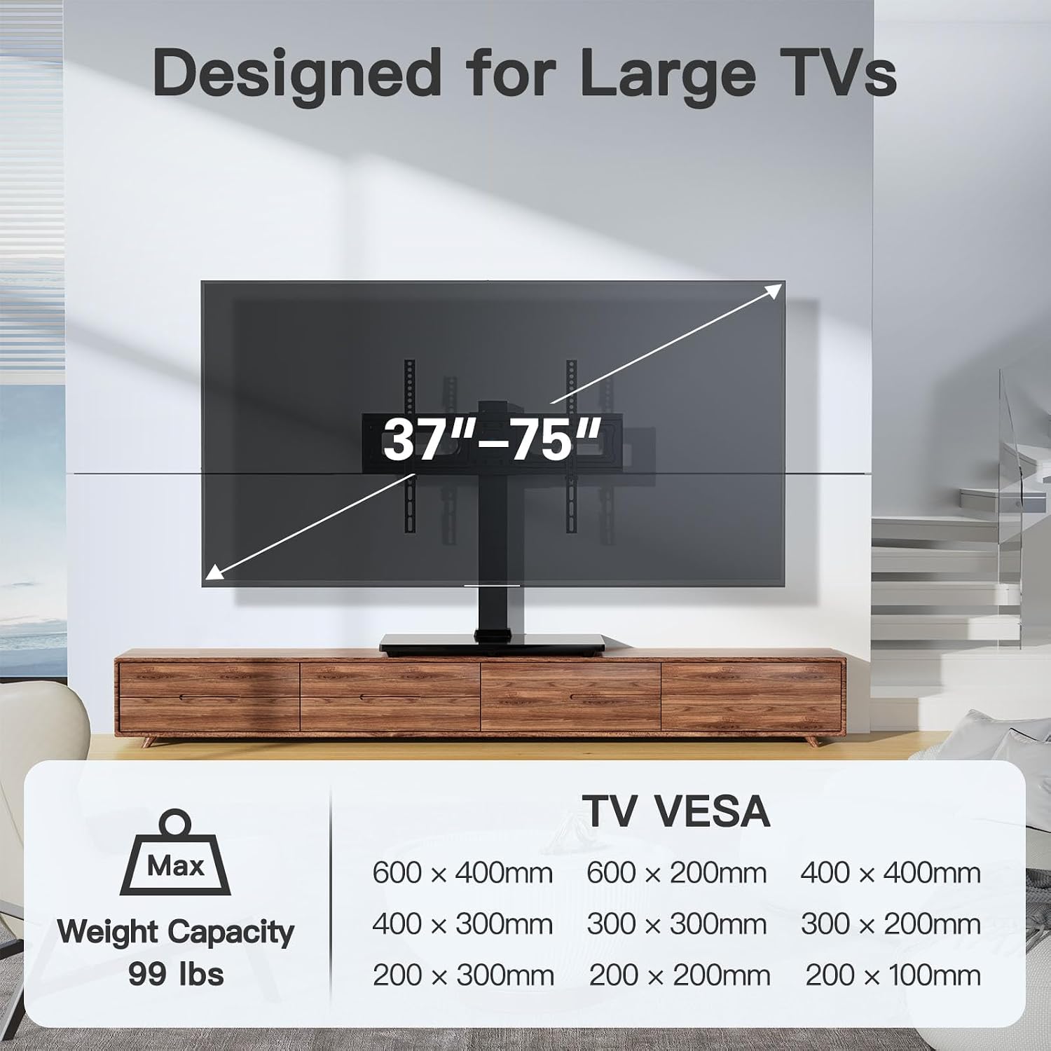 Detalle 2 de PERLESMITH PSTVS35 Universal Swivel TV Stand