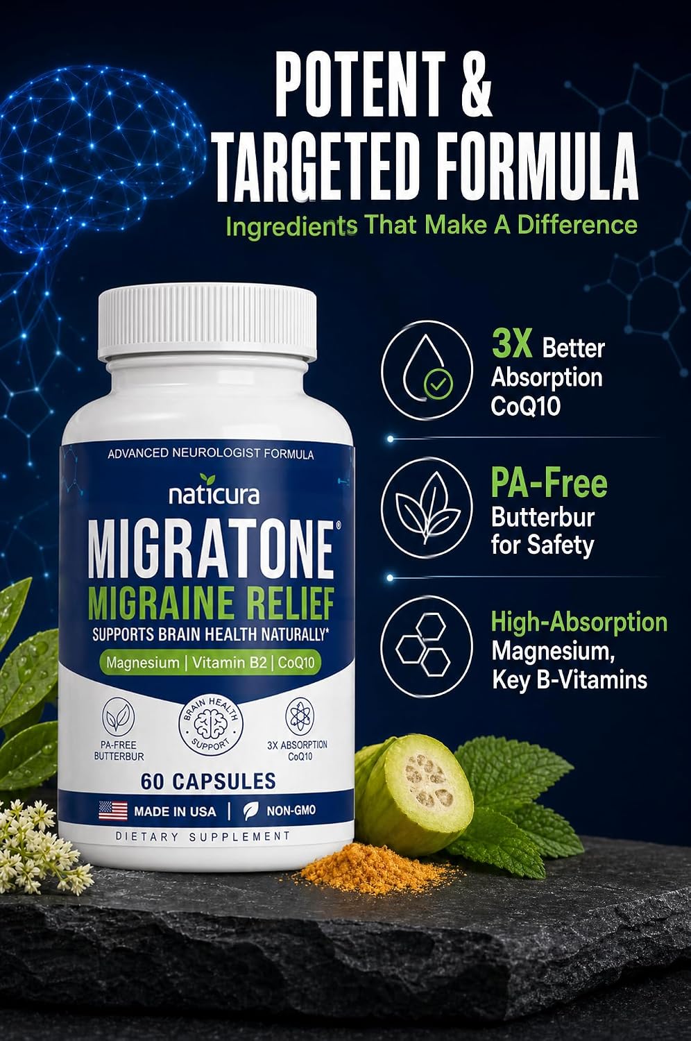 Detalle de Naticura Migraine Support Supplement, 60 Capsules