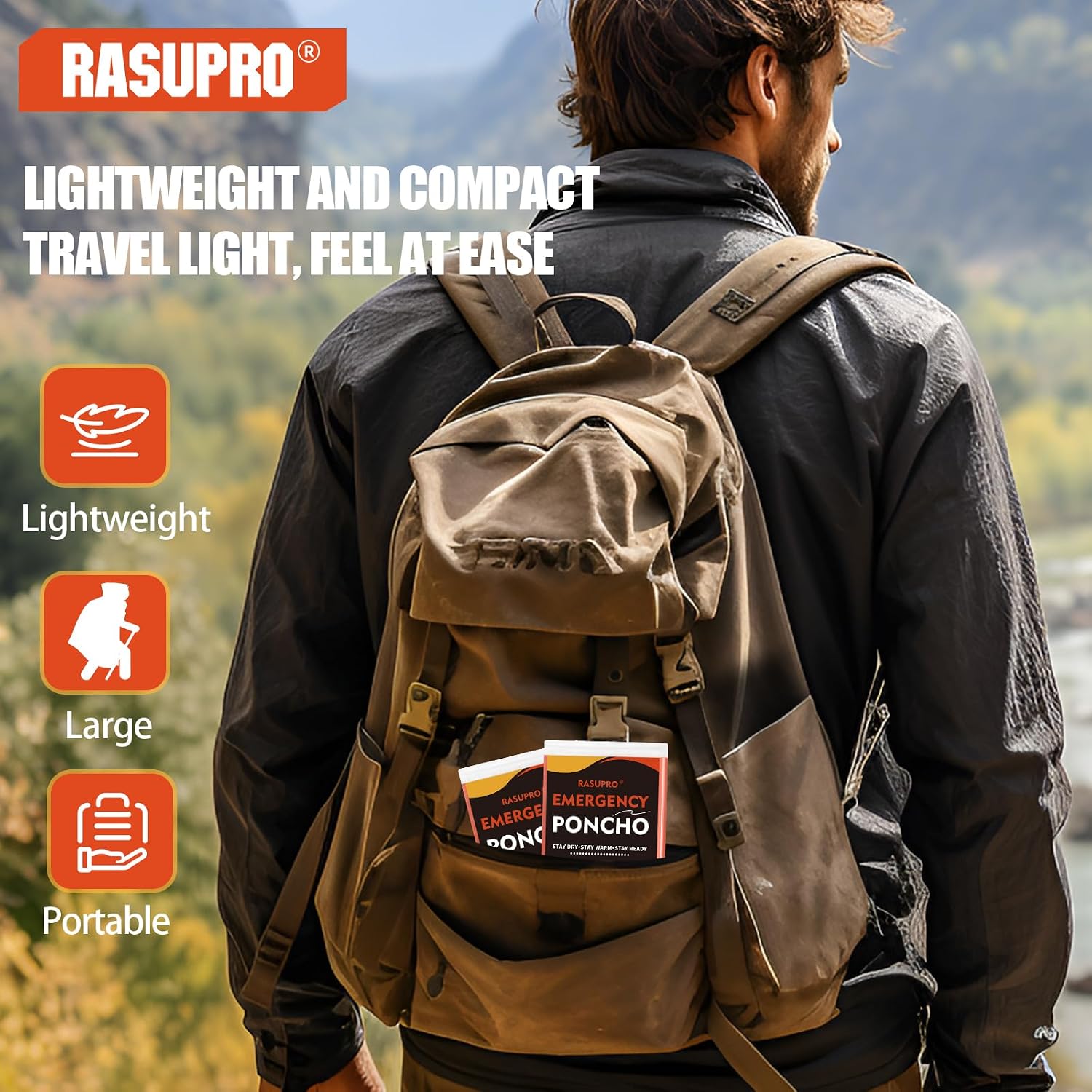 Detalle de Rasupro RAEP4 Emergency Ponchos, 4-Pack with Thickened Mylar Lining