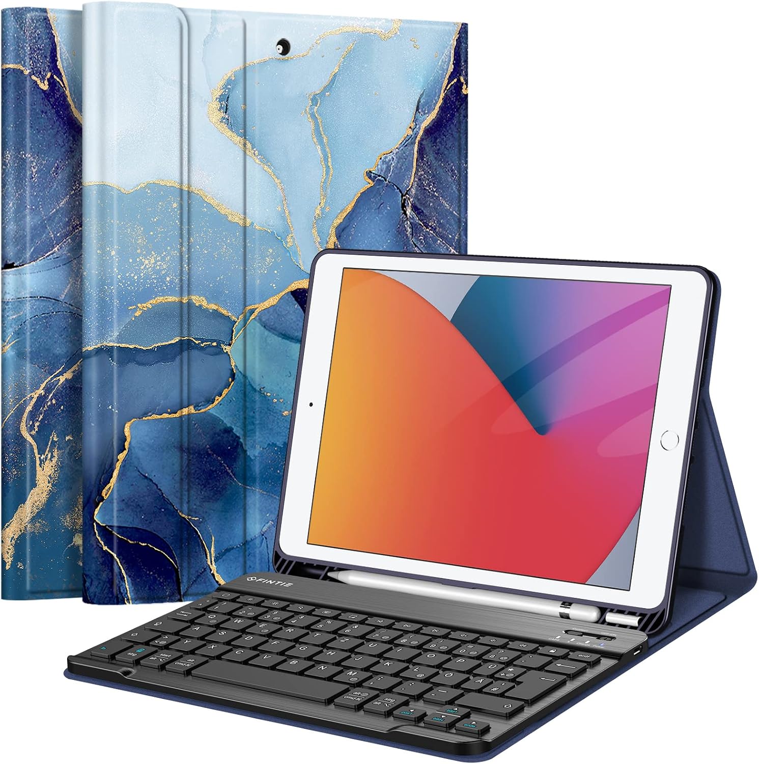 Detalle de FINTIE Hülle mit Tastatur für iPad 10,2 Zoll (9./8./7. Gen) – Ocean Marble