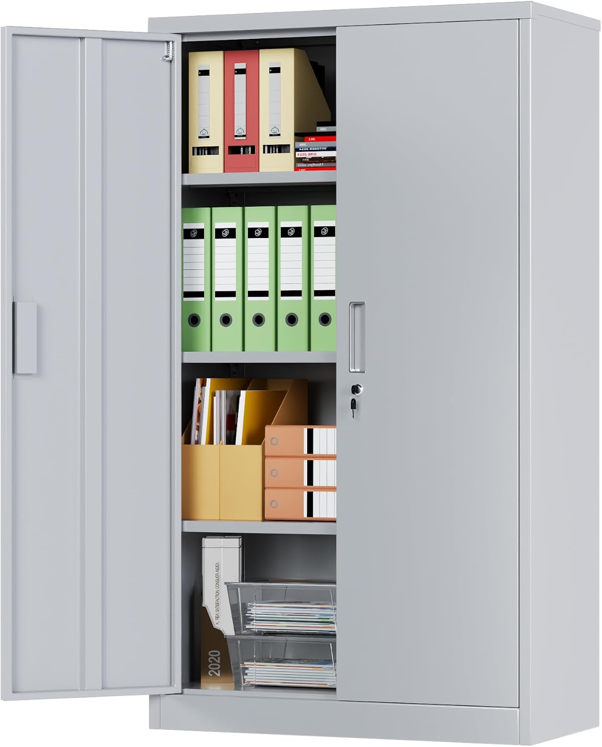 Detalle de SUPEER Metal Storage Cabinet with 2 Doors and 3 Adjustable Shelves (140 x 80 x 40 cm) in Grey