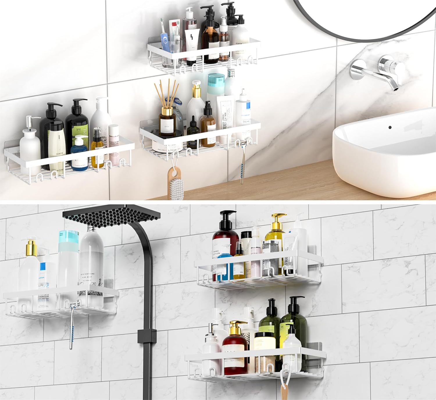 Detalle 2 de DIFULI Shower Caddy Shelf 3 Pack – No-Drill White Bathroom Organiser Rack