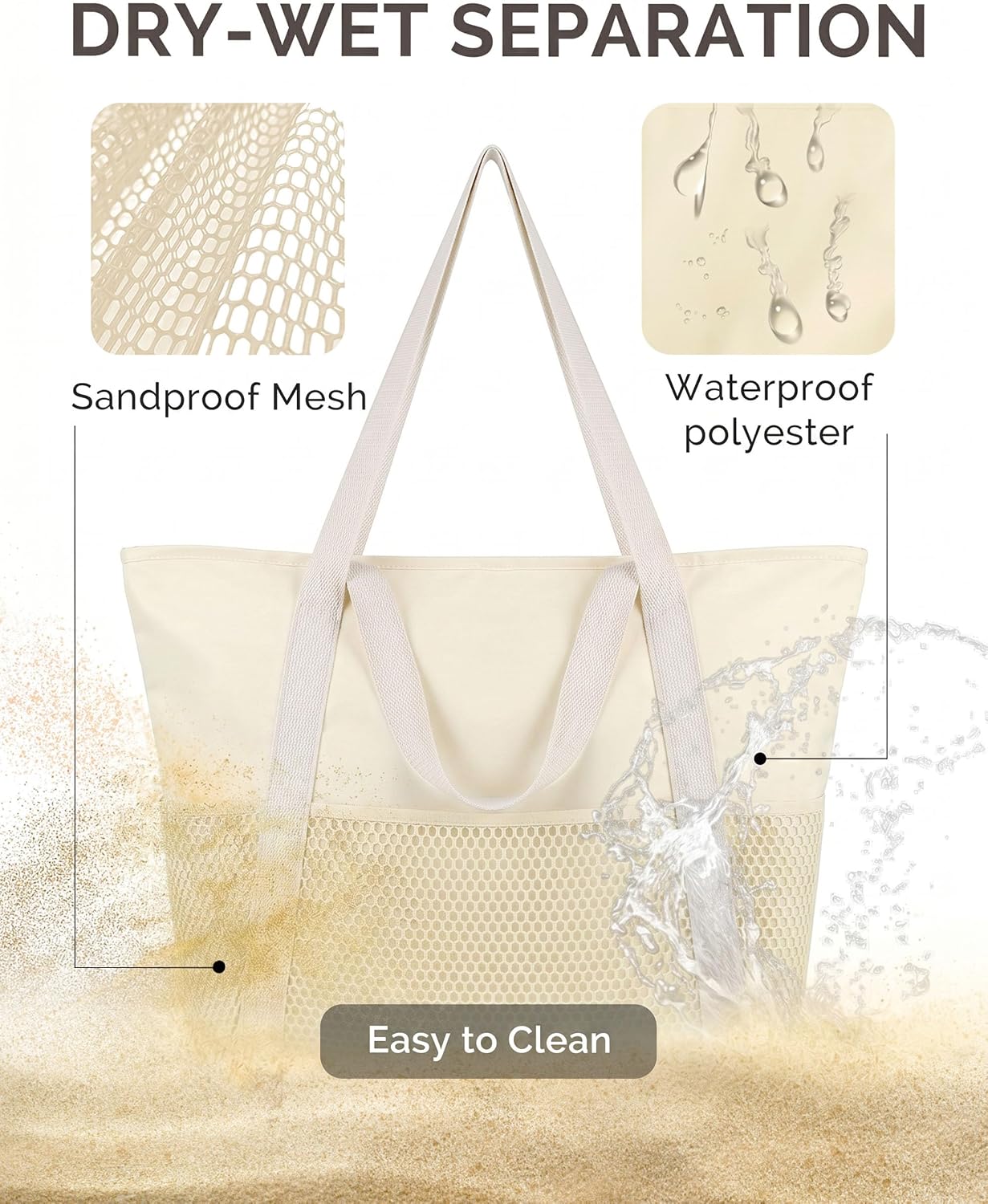 Thumbnail 2 de HOMESPON Beach Tote Bag for Women with Zip and Pockets – Large, Waterproof & Sand-Proof
