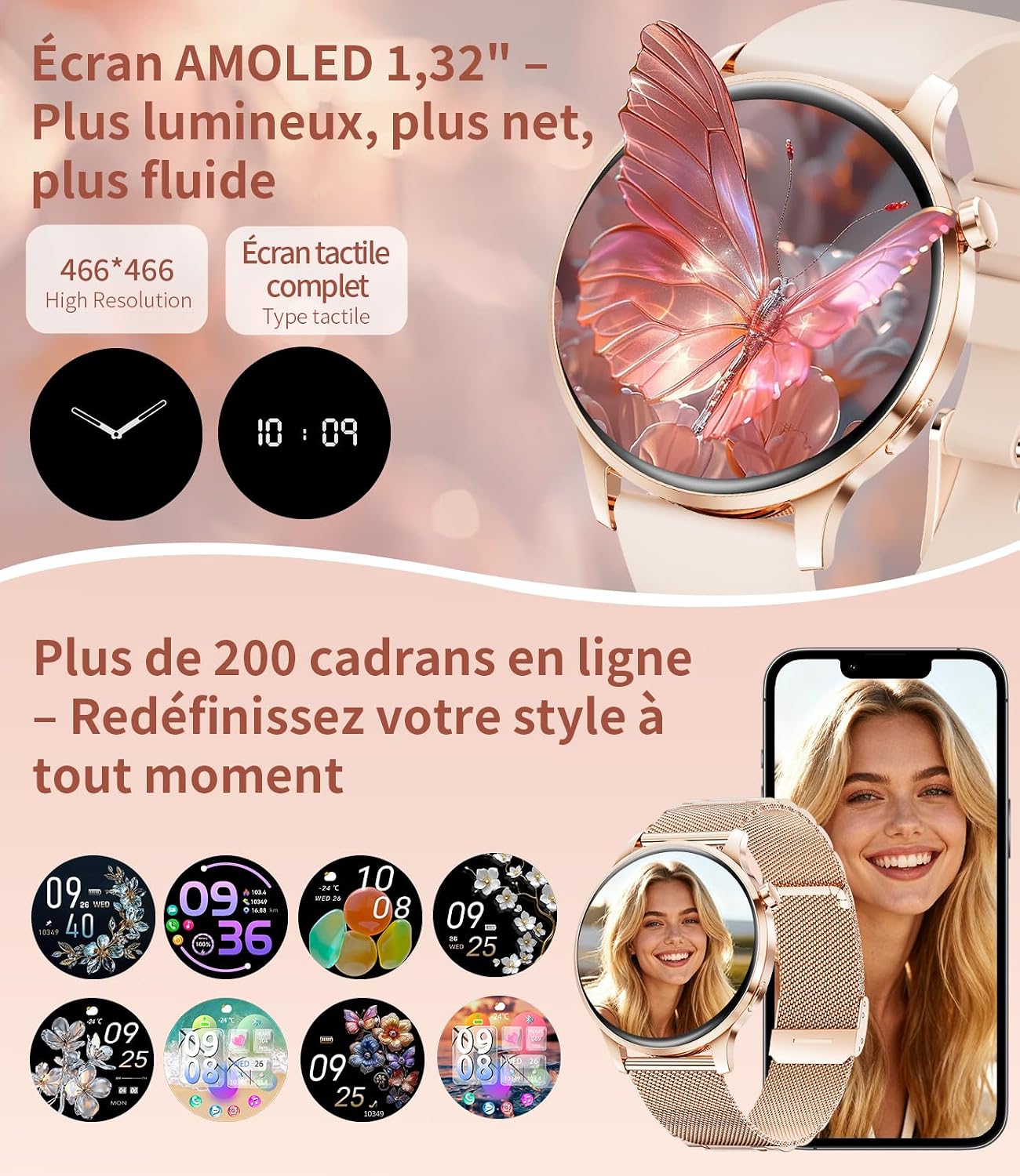 Thumbnail 3 de LIGE Montre Connectée Femme Ronde avec Fonction Téléphone - Élegante et Fine (7,9 mm) 1,32" AMOLED