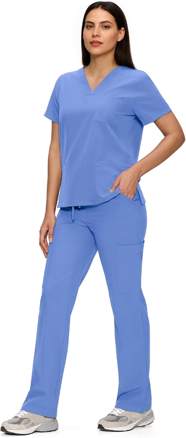 Thumbnail 2 de floralhue Women's Scrub Set, V-Neck Top and Straight-Leg Pants, 11 Pockets