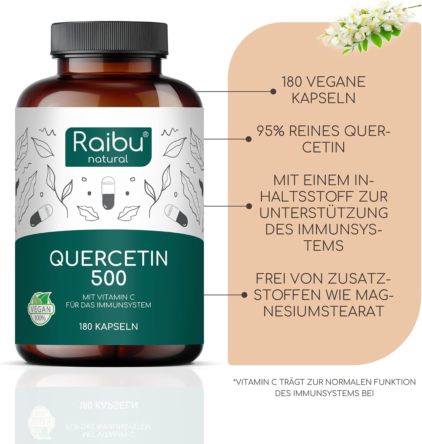 Thumbnail 2 de Quercetin Hochdosiert von Raibu – 180 Kapseln, 500 mg pro Kapsel, vegan, ohne Zusatzstoffe