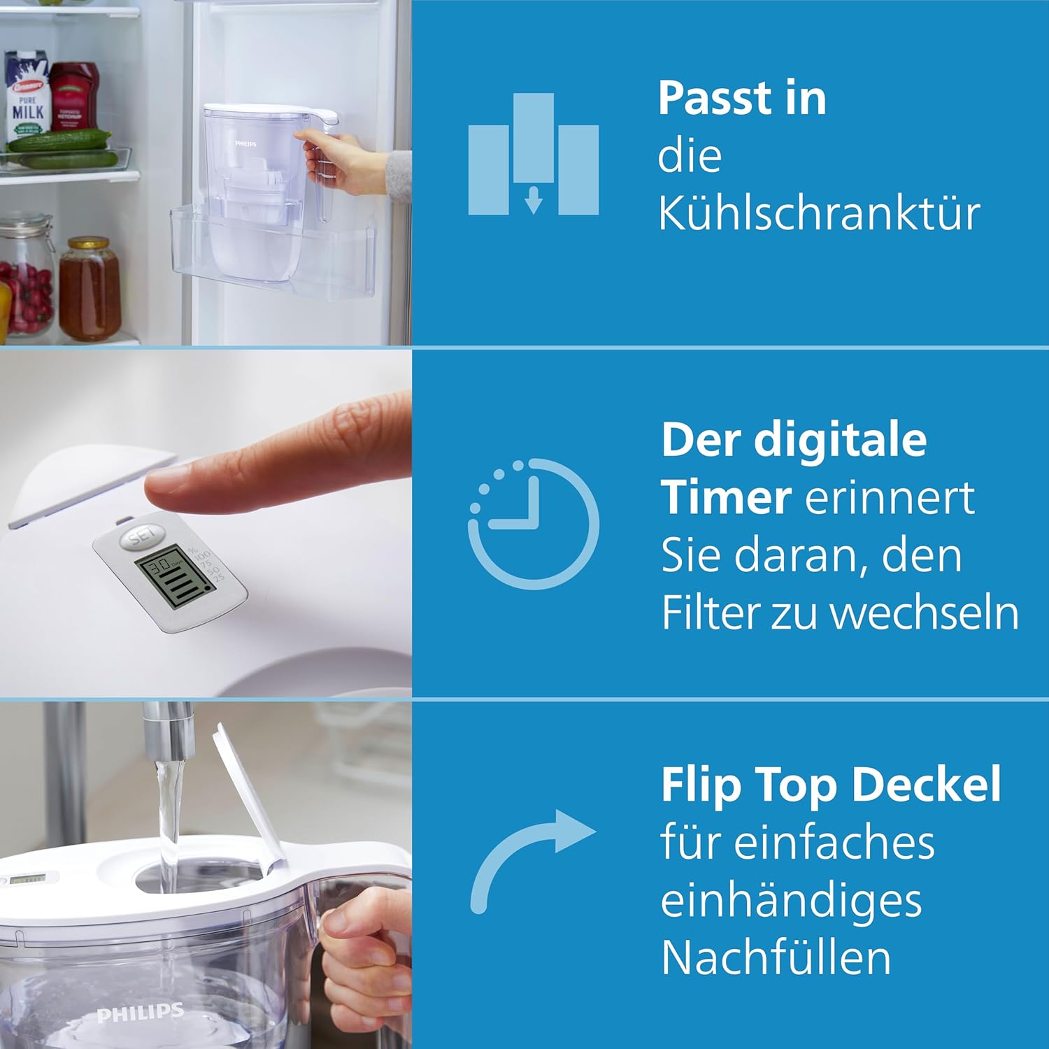 Thumbnail 5 de Philips Water Wasserfilterkanne +4 Geschmack+ (2,6 l) inkl. Ersatzfilterkartuschen, elektronischer Timer