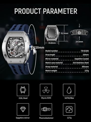 Thumbnail 3 de TSAR BOMBA Mens Watch UK Luxury Automatic – Tonneau, Sapphire Glass, 50M Water, MIYOTA Movement