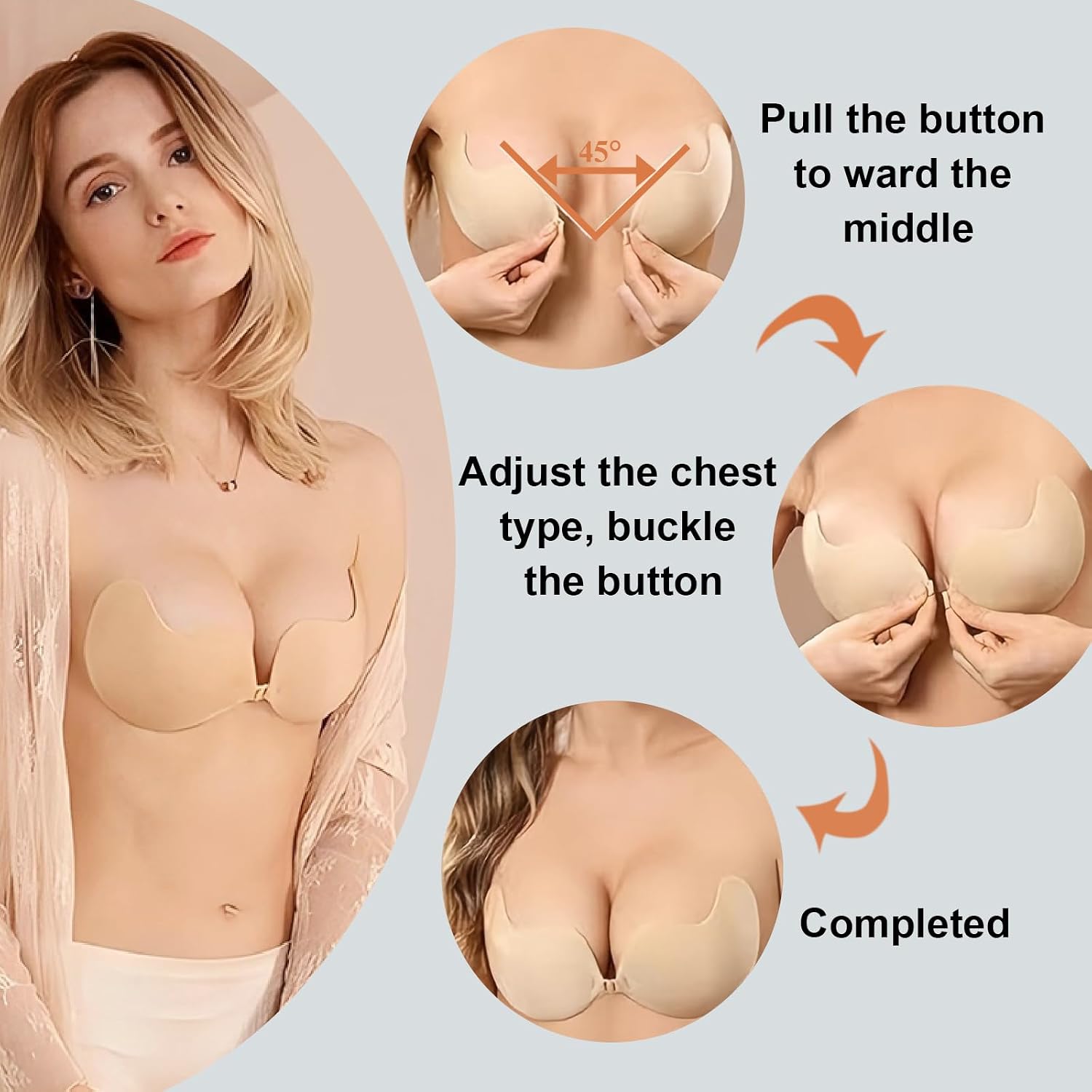 Detalle de HonexCesng Klebe BH – Trägerloser, unsichtbarer Push-Up Klebe-BH für Rückenfreie Kleider