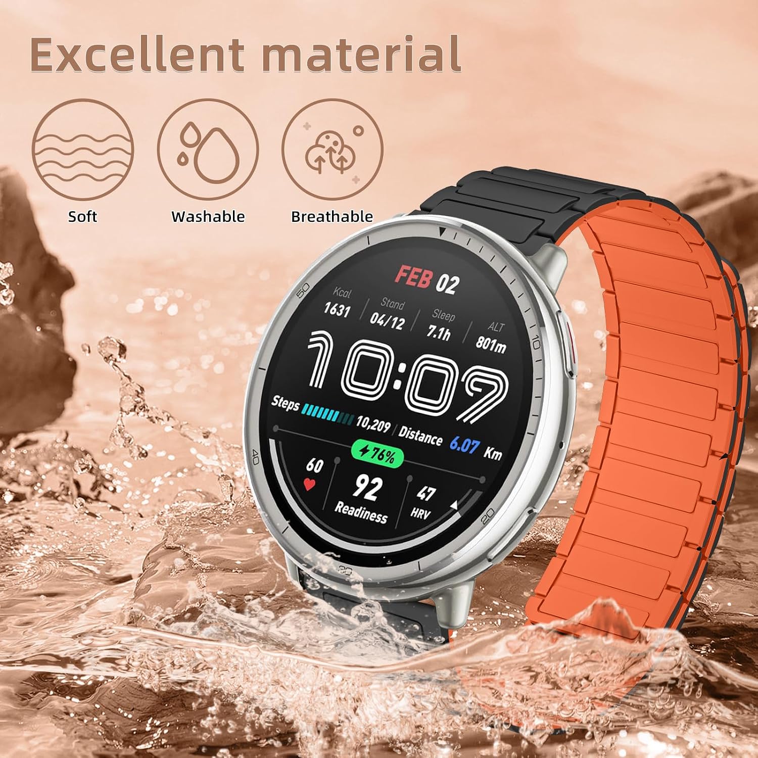 Detalle de RosMank 20mm Silicone Watch Band for Amazfit and More – Magnetic Quick-Release, Durable Comfort