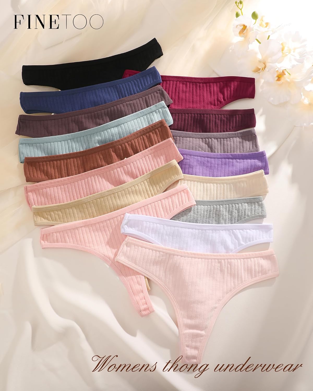 Detalle de FINETOO Cotton Thongs for Women – Soft Low Rise 6-Pack, 95% Cotton