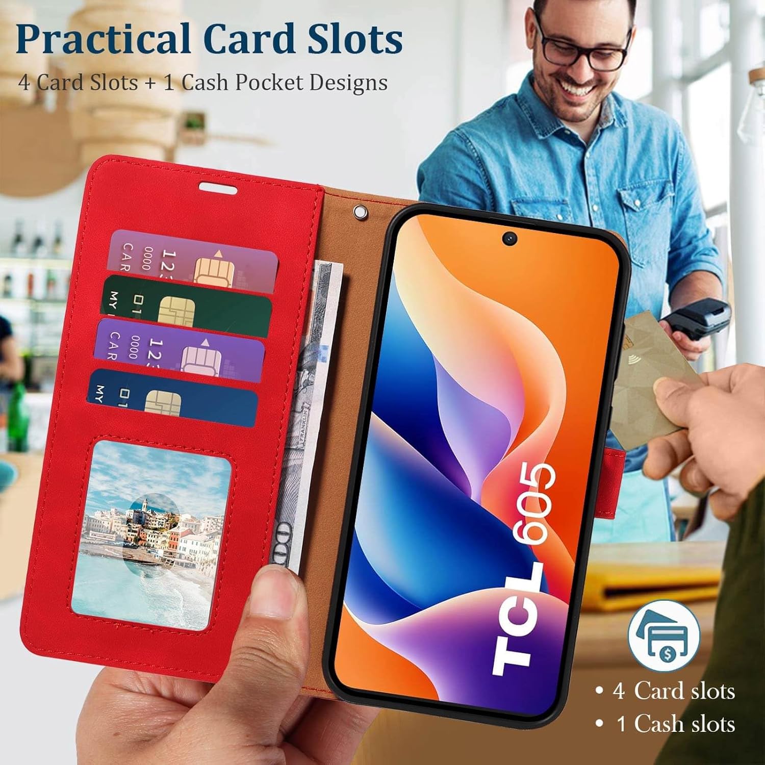 Thumbnail 1 de GOTOURED Wallet Case for TCL 605/60 SE: Soft Leather, RFID Blocking & Kickstand