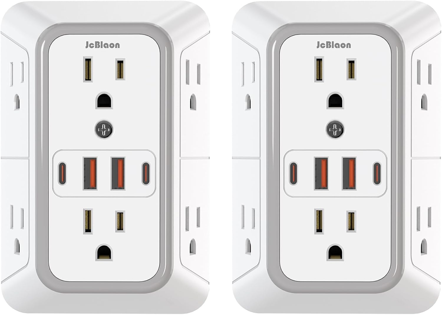 Detalle de JcBlaon 2-Pack Outlet Extender Surge Protector, 6 AC Outlets, 4 USB Ports